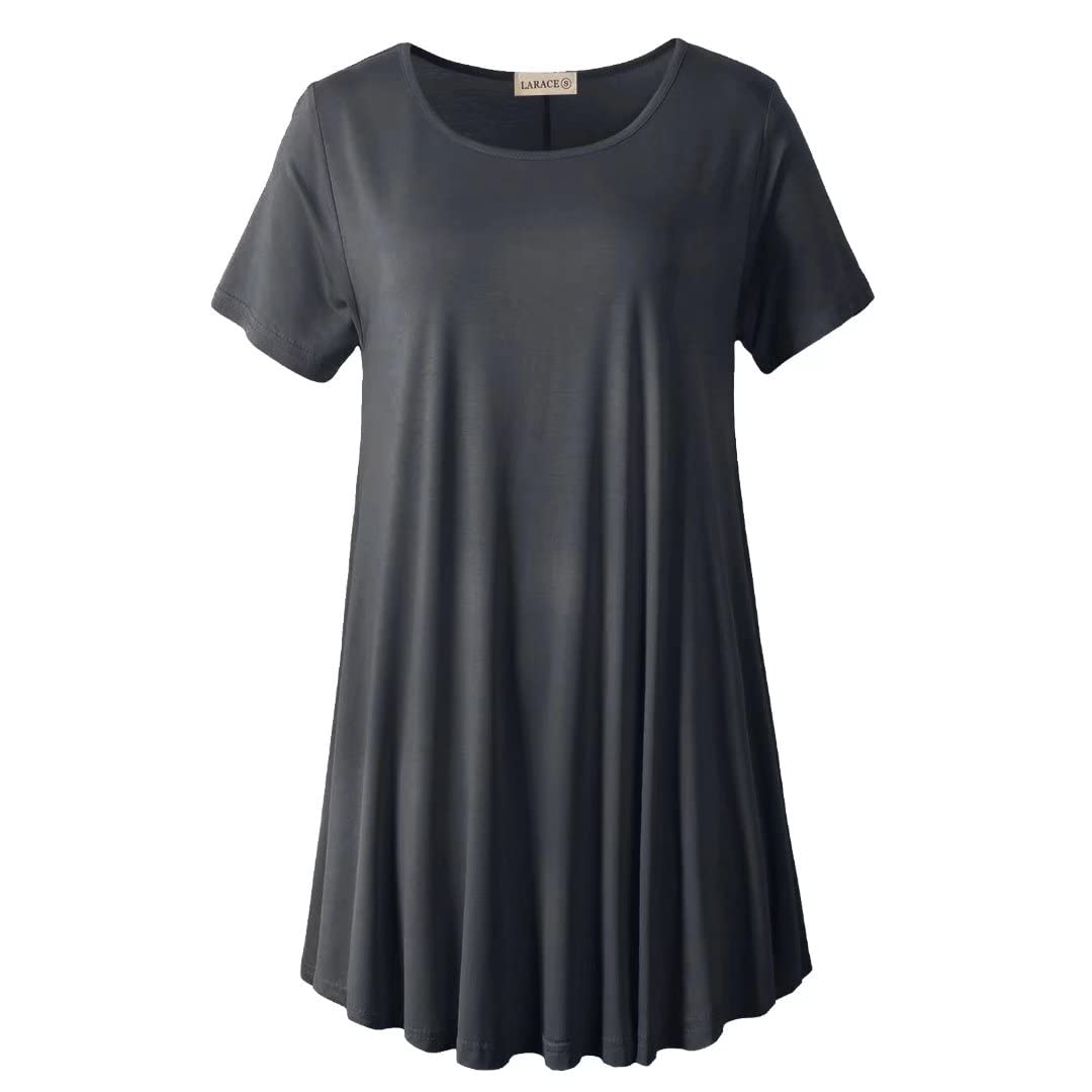 LARACE Plus Size Tops for Women Short Sleeve Shirts Casual Summer Clothes Round Neck Tunics for Leggings