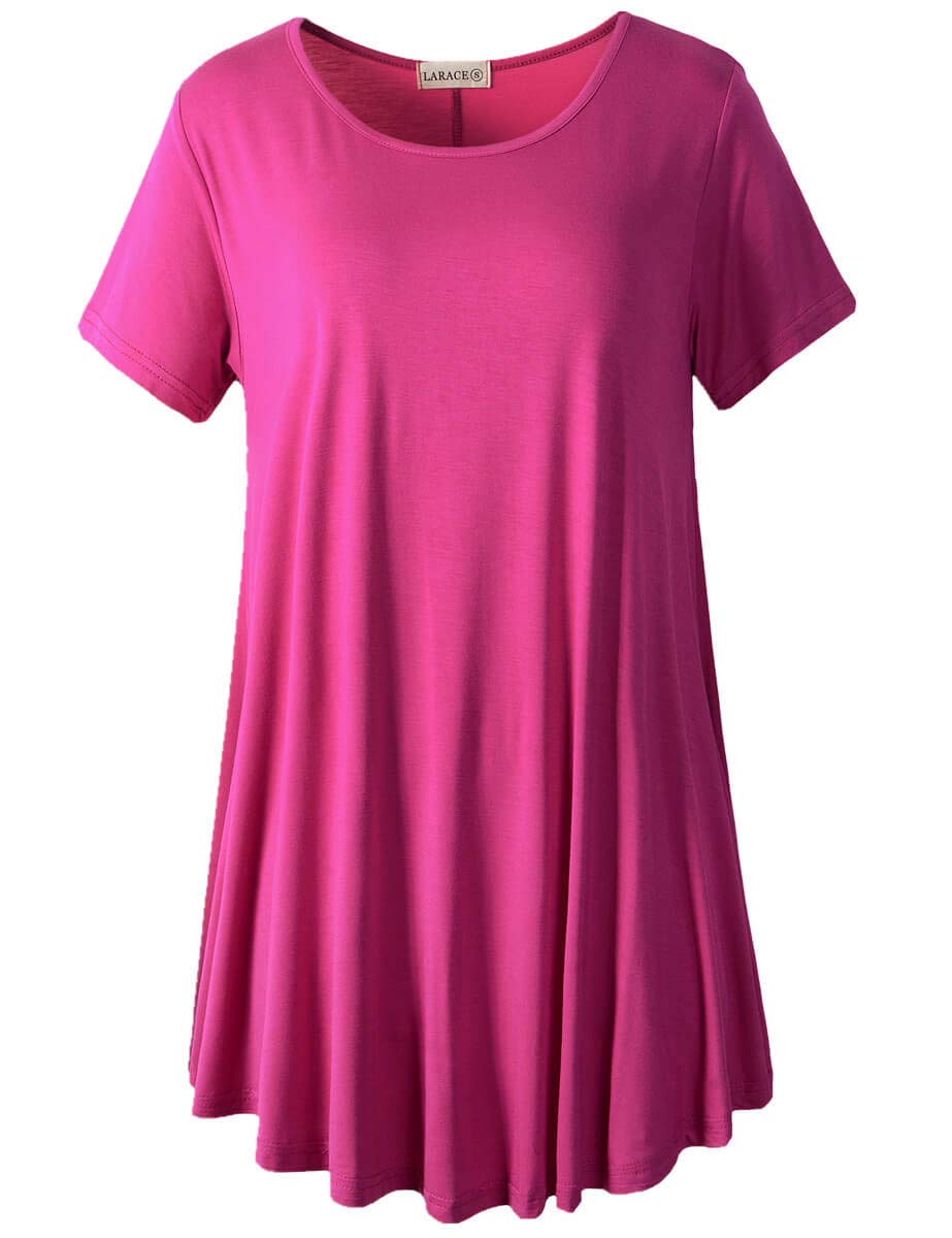 LARACE Plus Size Tops for Women Short Sleeve Shirts Casual Summer Clothes Round Neck Tunics for Leggings
