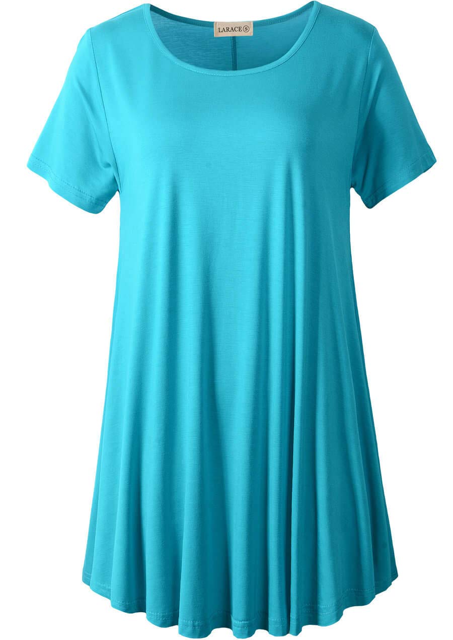LARACE Plus Size Tops for Women Short Sleeve Shirts Casual Summer Clothes Round Neck Tunics for Leggings