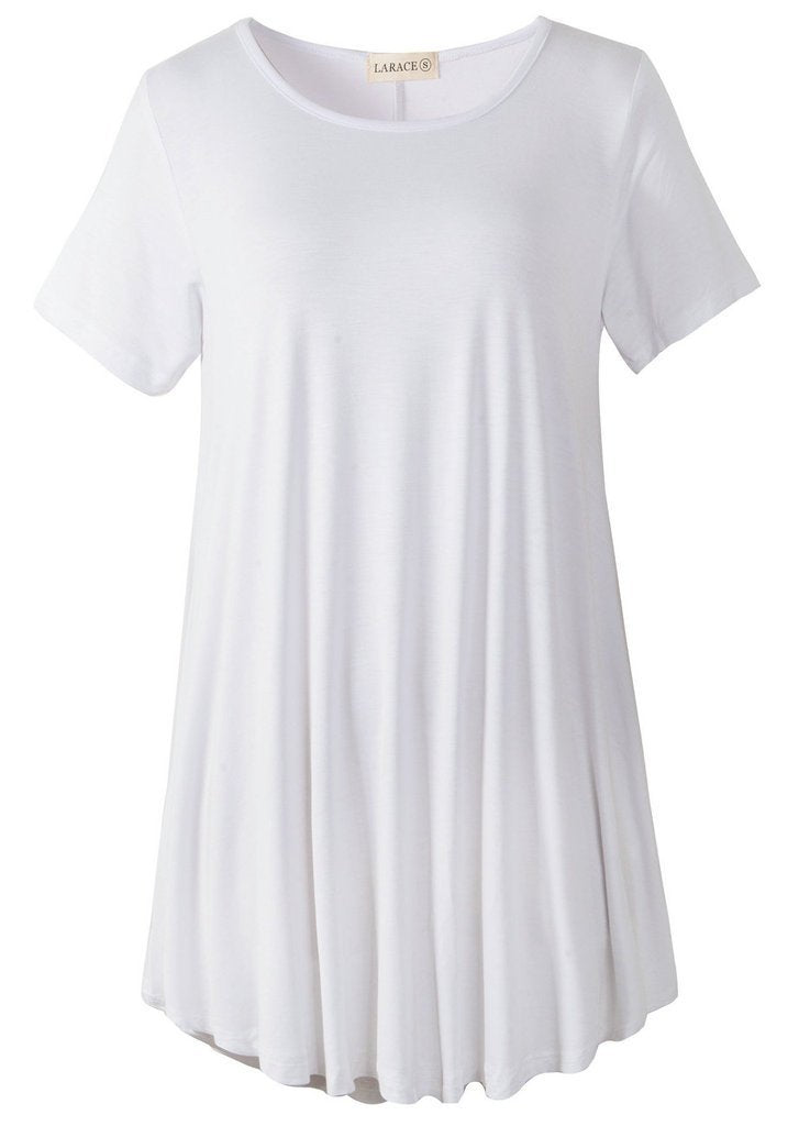 LARACE Plus Size Tops for Women Short Sleeve Shirts Casual Summer Clothes Round Neck Tunics for Leggings