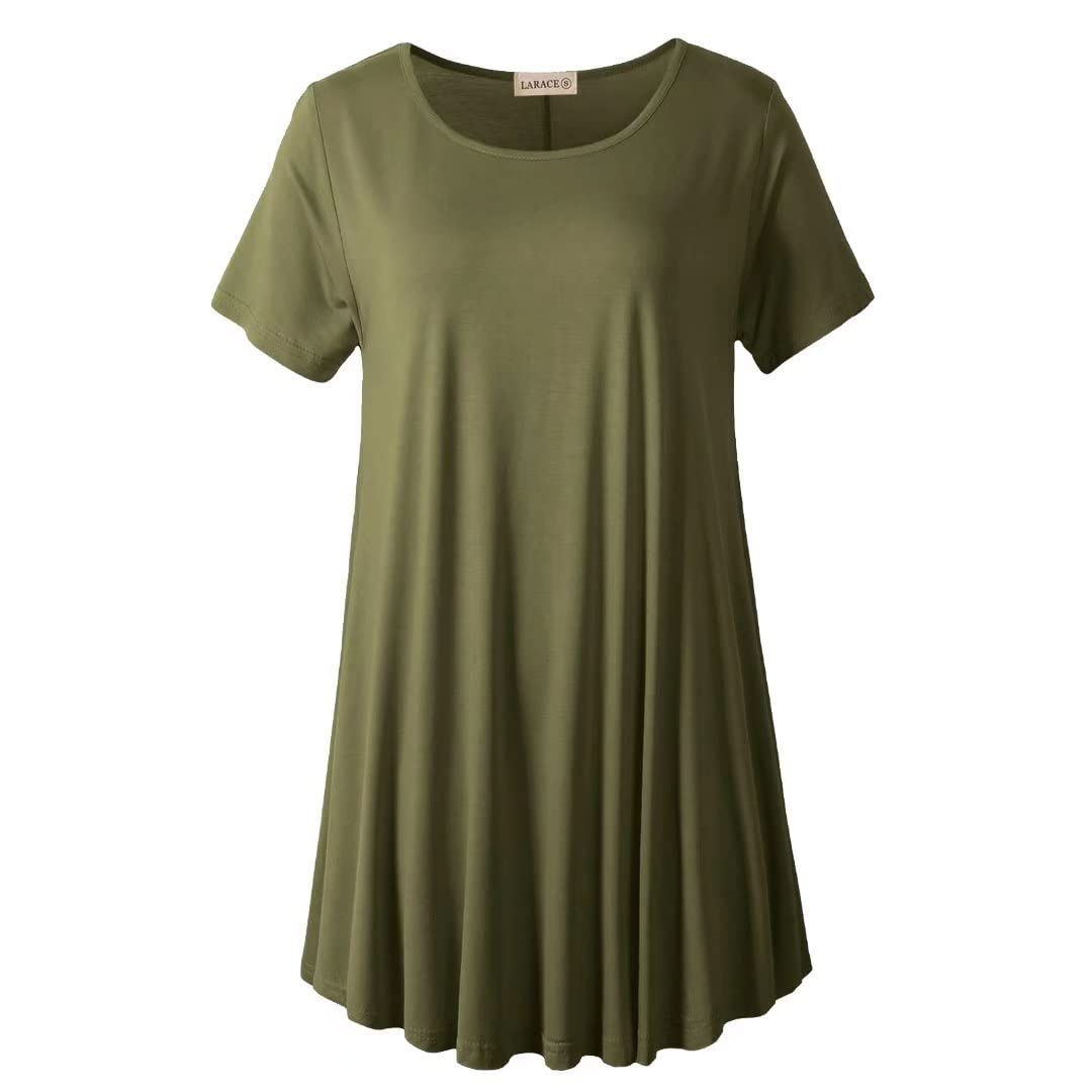 LARACE Plus Size Tops for Women Short Sleeve Shirts Casual Summer Clothes Round Neck Tunics for Leggings