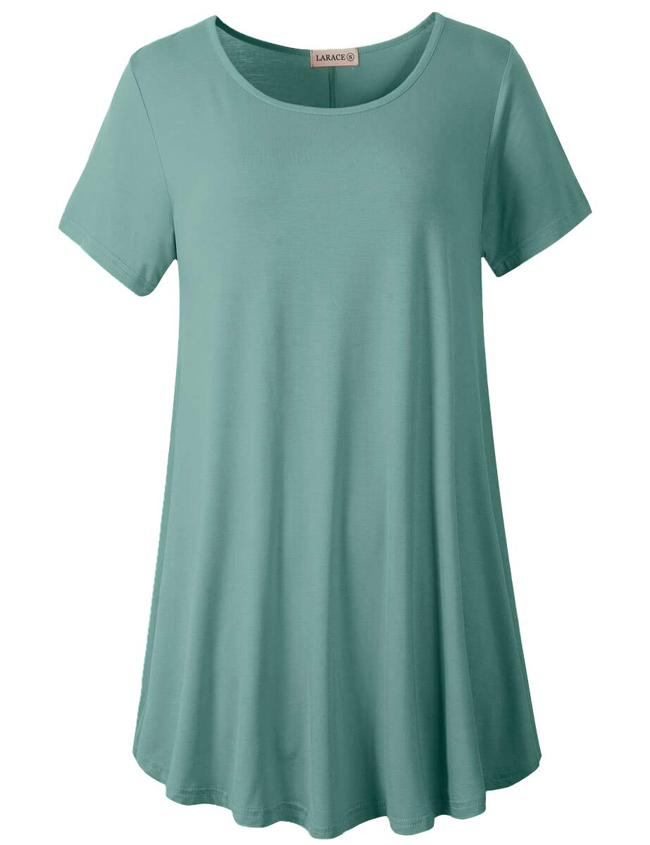 LARACE Plus Size Tops for Women Short Sleeve Shirts Casual Summer Clothes Round Neck Tunics for Leggings