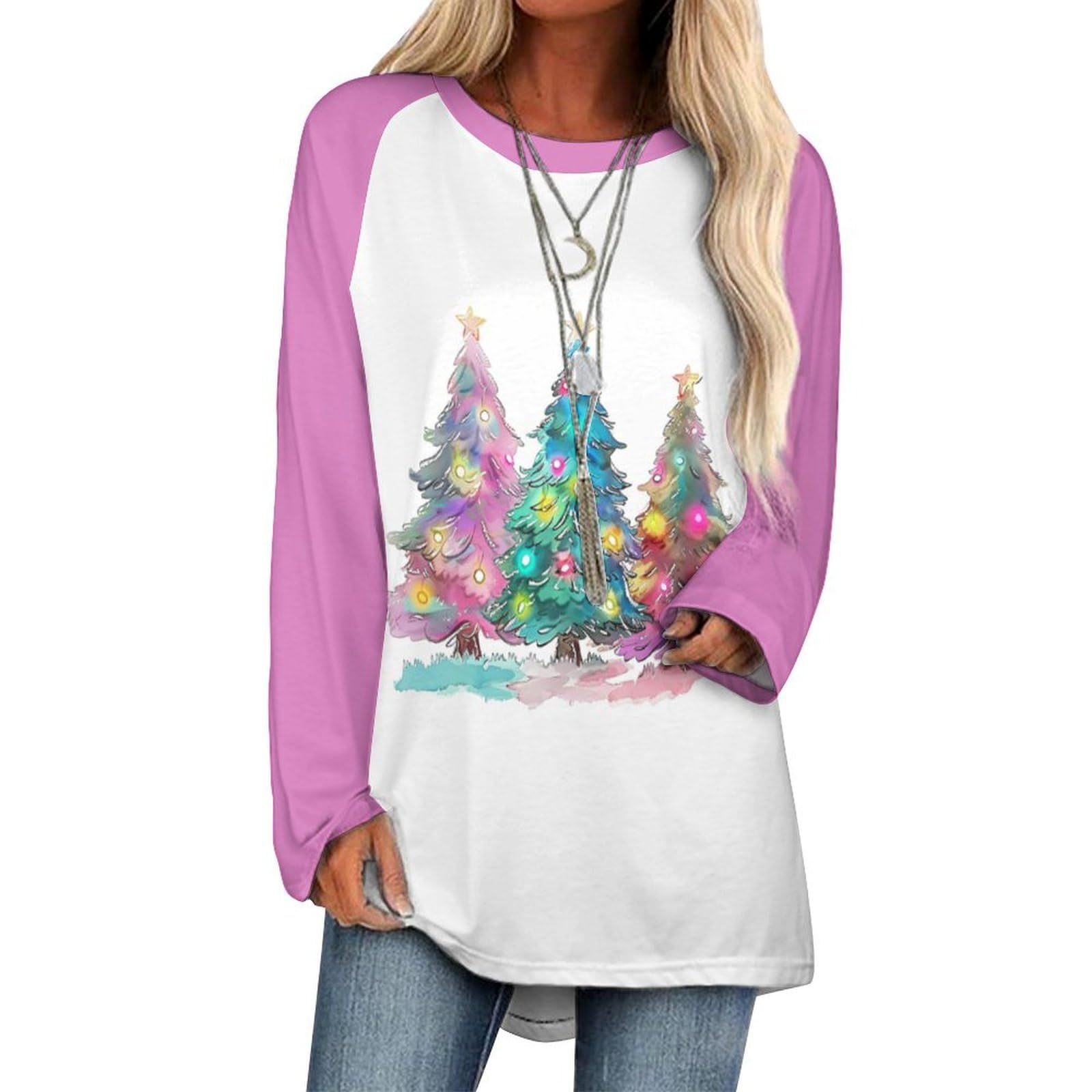 LOAIHA Christmas Sweatshirts for Women Christmas Tree Shirt Xmas Tree Gift Casual Long Sleeve Tshirt Pullover Christmas Tops