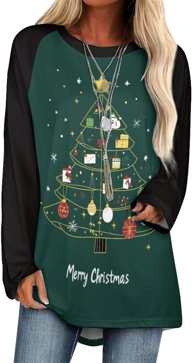 LOAIHA Christmas Sweatshirts for Women Christmas Tree Shirt Xmas Tree Gift Casual Long Sleeve Tshirt Pullover Christmas Tops