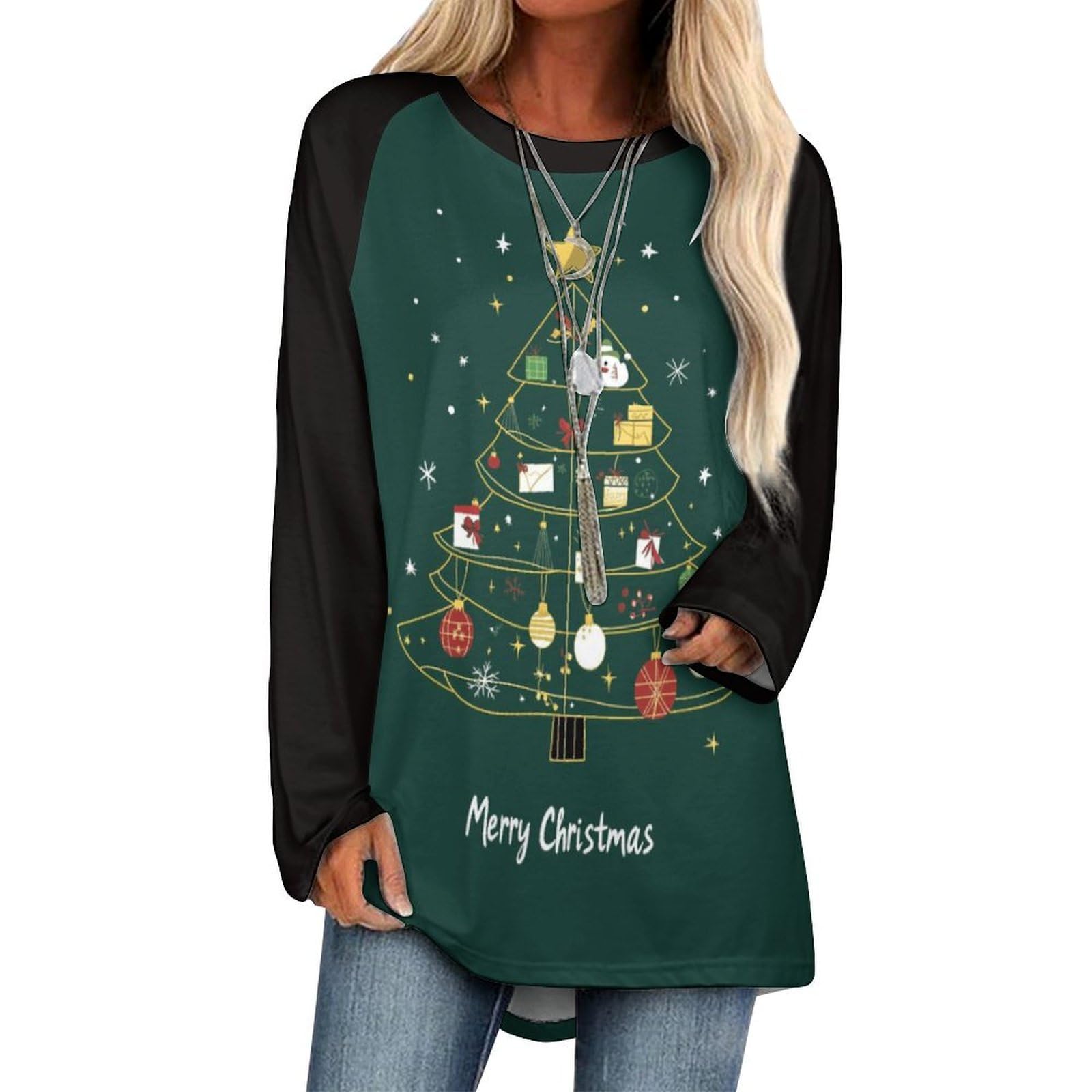 LOAIHA Christmas Sweatshirts for Women Christmas Tree Shirt Xmas Tree Gift Casual Long Sleeve Tshirt Pullover Christmas Tops