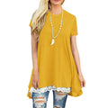 Lace Trim Short Sleeve Shirt for Women, Swing Tunic Blouse Crew Neck Flowy Flared Tops Trendy 2026 Casual T Shirt