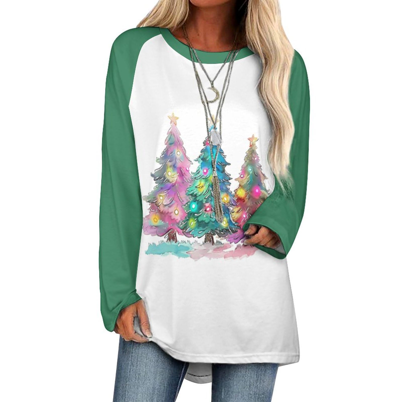 LOAIHA Christmas Sweatshirts for Women Christmas Tree Shirt Xmas Tree Gift Casual Long Sleeve Tshirt Pullover Christmas Tops