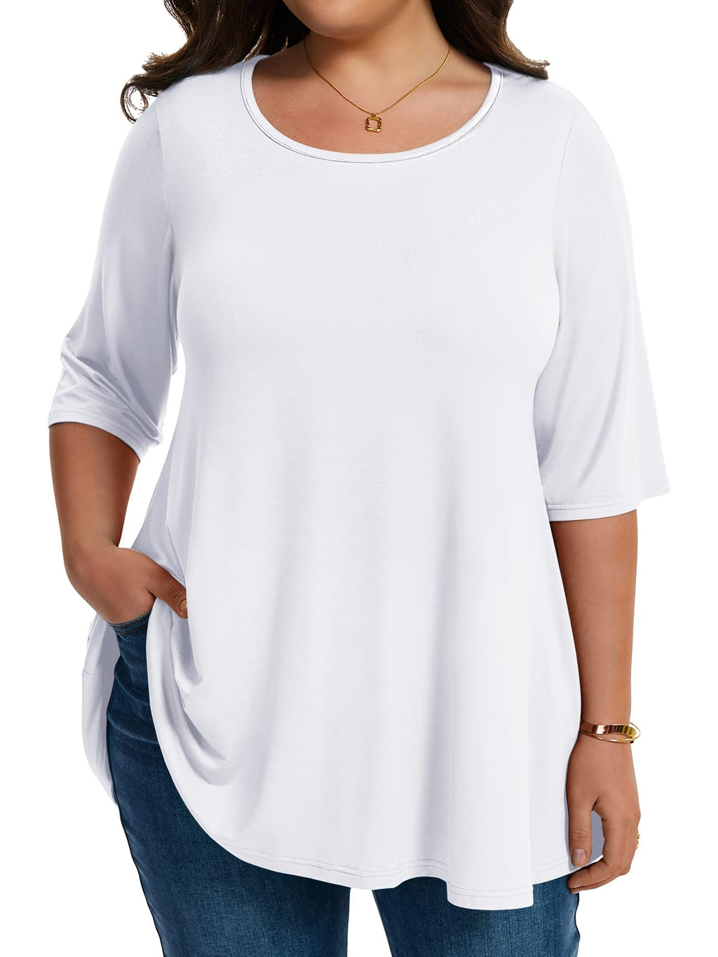 LARACE Elbow Sleeve Plus Size Tops for Women Round Neck Women's Half Sleeves Tunic Spring Summer Fall Clothes Shirts Blouse