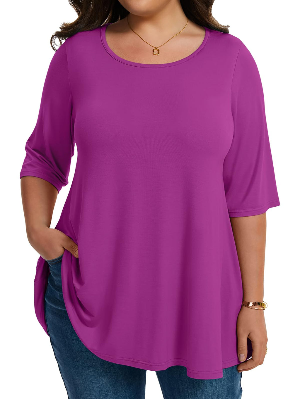 LARACE Elbow Sleeve Plus Size Tops for Women Round Neck Women's Half Sleeves Tunic Spring Summer Fall Clothes Shirts Blouse