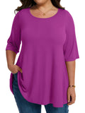 LARACE Elbow Sleeve Plus Size Tops for Women Round Neck Women's Half Sleeves Tunic Spring Summer Fall Clothes Shirts Blouse