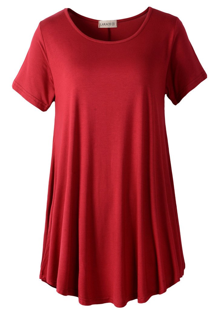 LARACE Plus Size Tops for Women Short Sleeve Shirts Casual Summer Clothes Round Neck Tunics for Leggings