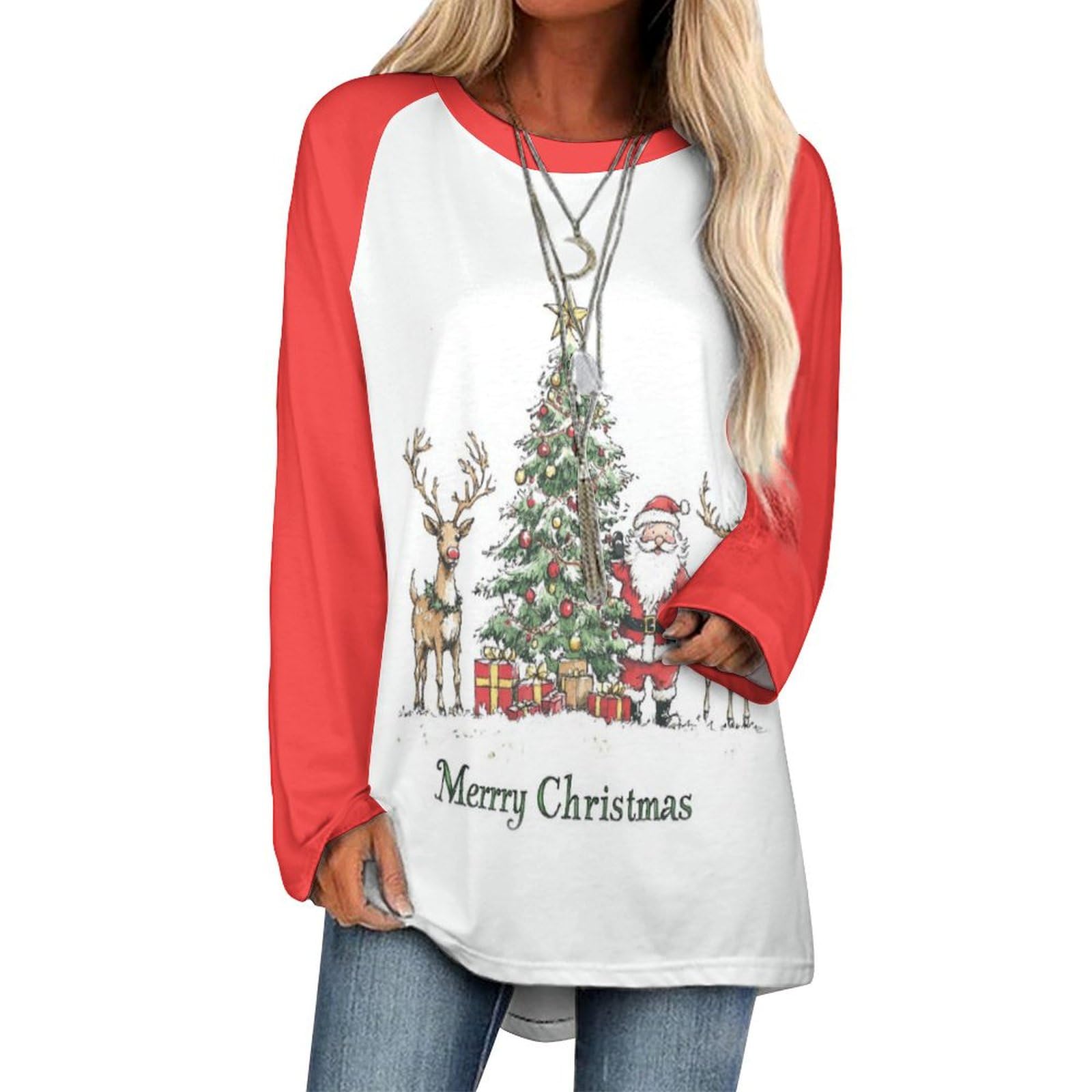 LOAIHA Christmas Sweatshirts for Women Christmas Tree Shirt Xmas Tree Gift Casual Long Sleeve Tshirt Pullover Christmas Tops