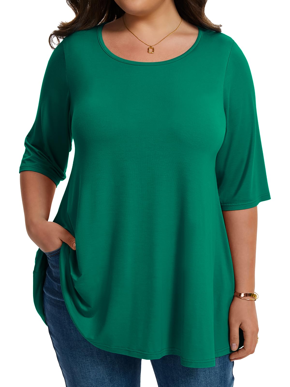 LARACE Elbow Sleeve Plus Size Tops for Women Round Neck Women's Half Sleeves Tunic Spring Summer Fall Clothes Shirts Blouse