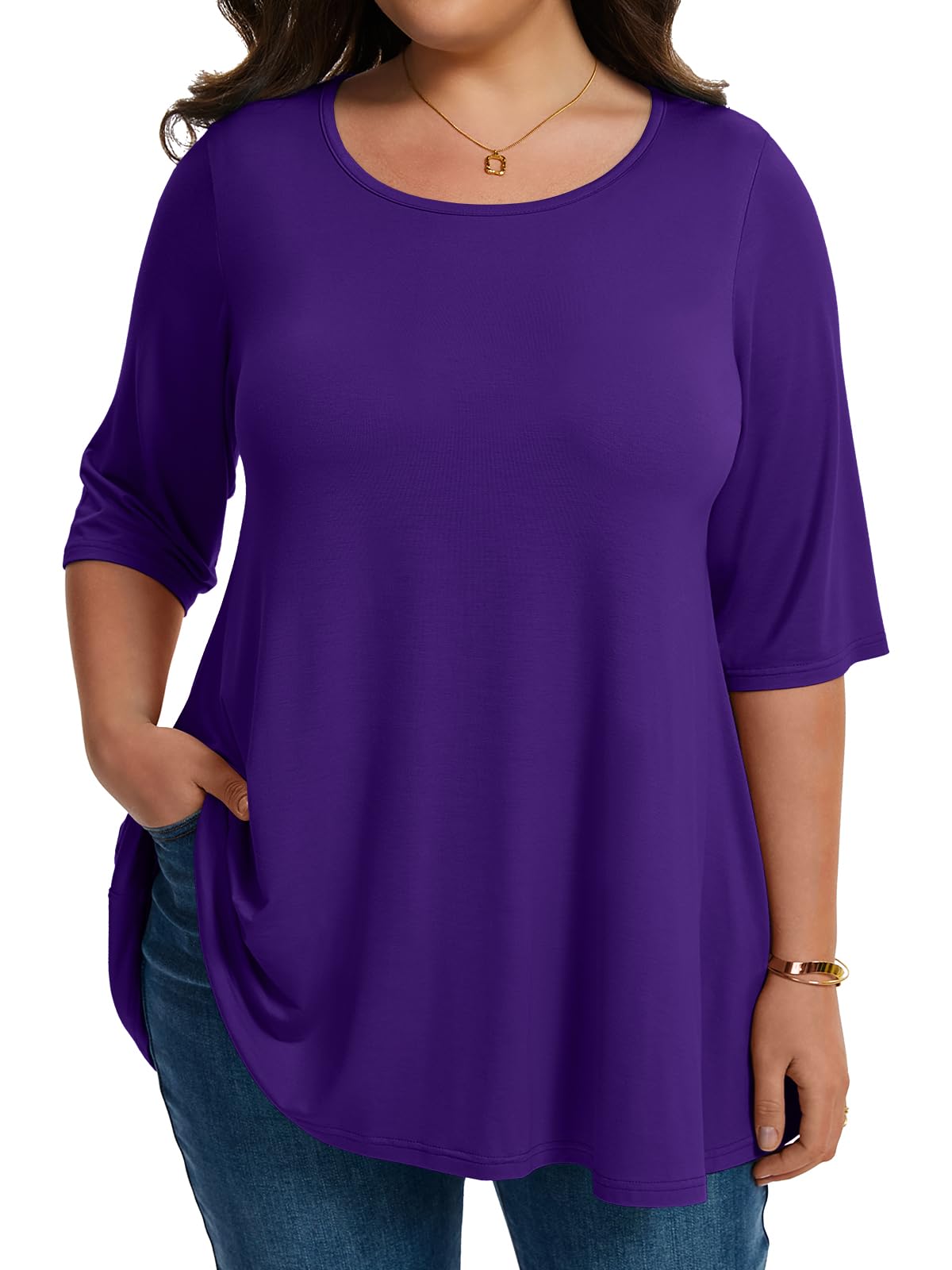 LARACE Elbow Sleeve Plus Size Tops for Women Round Neck Women's Half Sleeves Tunic Spring Summer Fall Clothes Shirts Blouse
