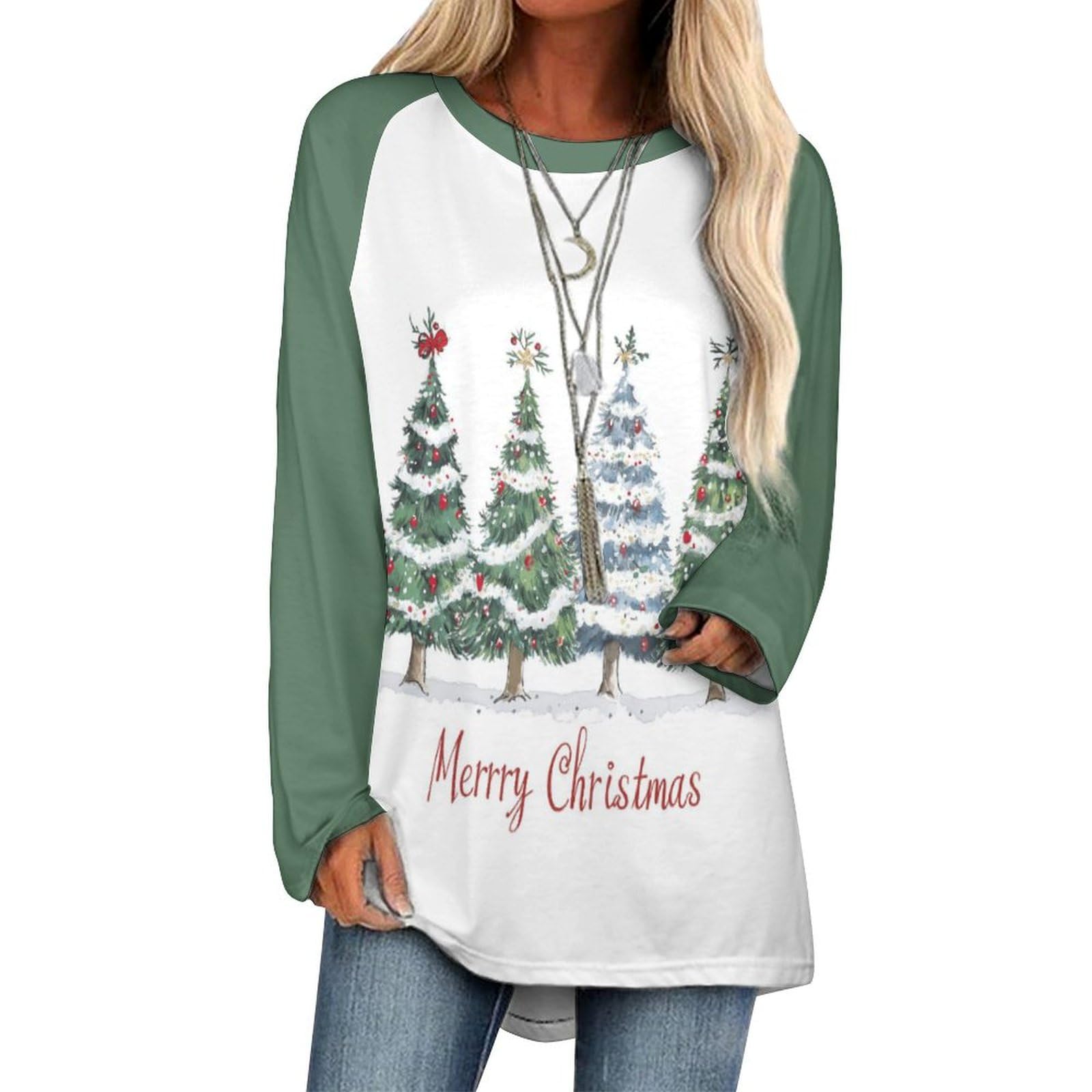 LOAIHA Christmas Sweatshirts for Women Christmas Tree Shirt Xmas Tree Gift Casual Long Sleeve Tshirt Pullover Christmas Tops