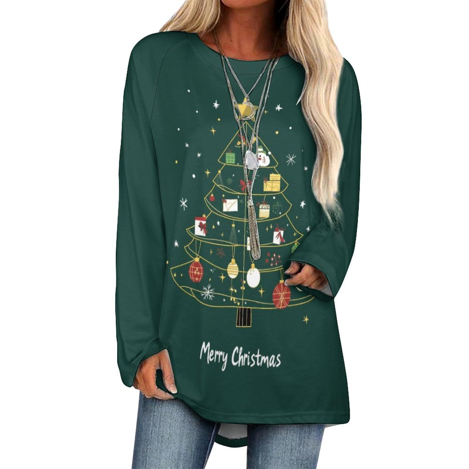 LOAIHA Christmas Sweatshirts for Women Christmas Tree Shirt Xmas Tree Gift Casual Long Sleeve Tshirt Pullover Christmas Tops