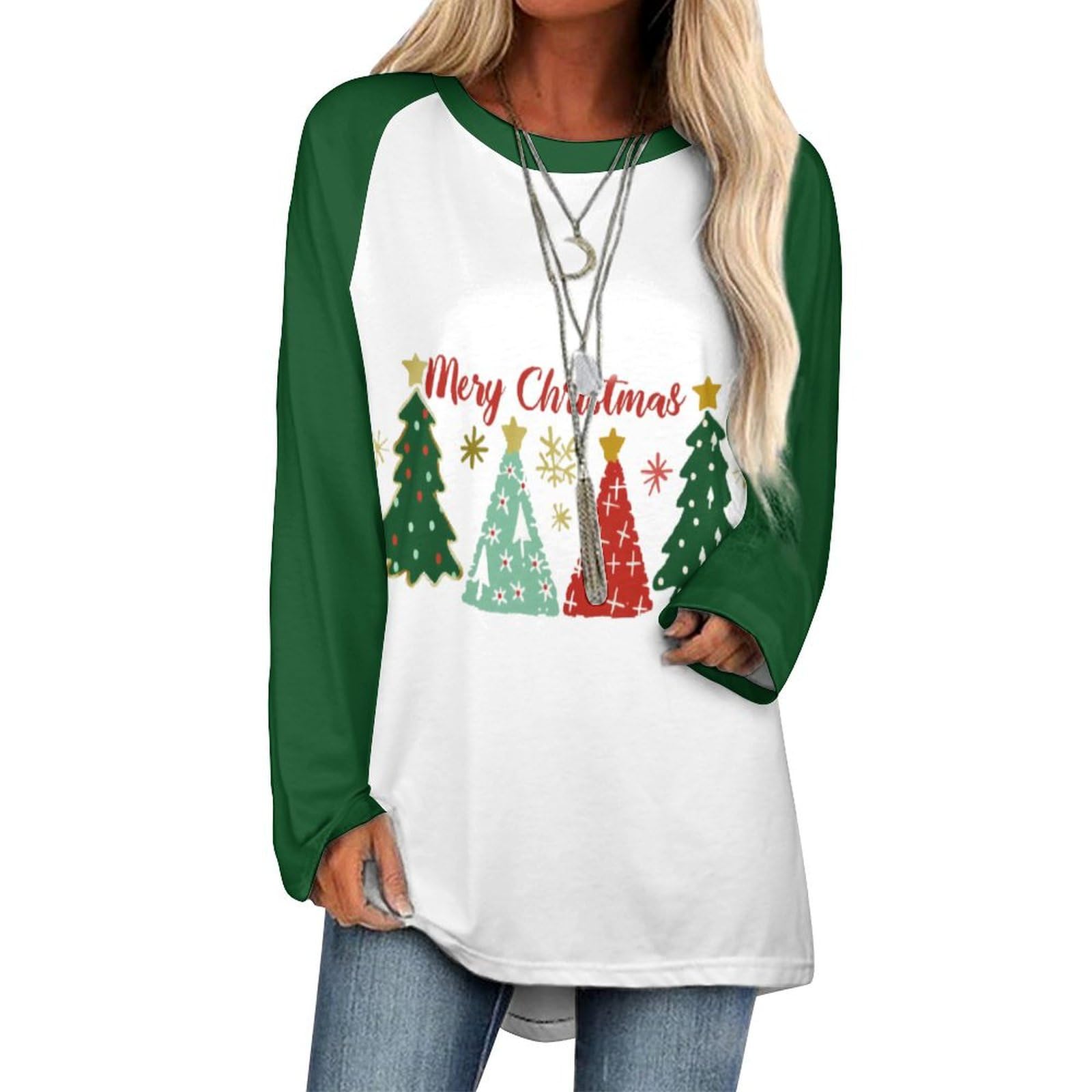 LOAIHA Christmas Sweatshirts for Women Christmas Tree Shirt Xmas Tree Gift Casual Long Sleeve Tshirt Pullover Christmas Tops
