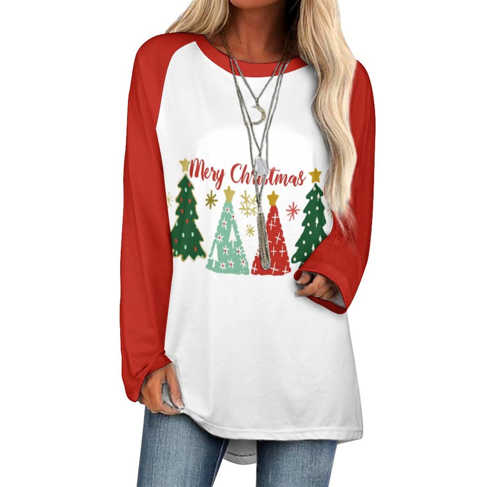 LOAIHA Christmas Sweatshirts for Women Christmas Tree Shirt Xmas Tree Gift Casual Long Sleeve Tshirt Pullover Christmas Tops