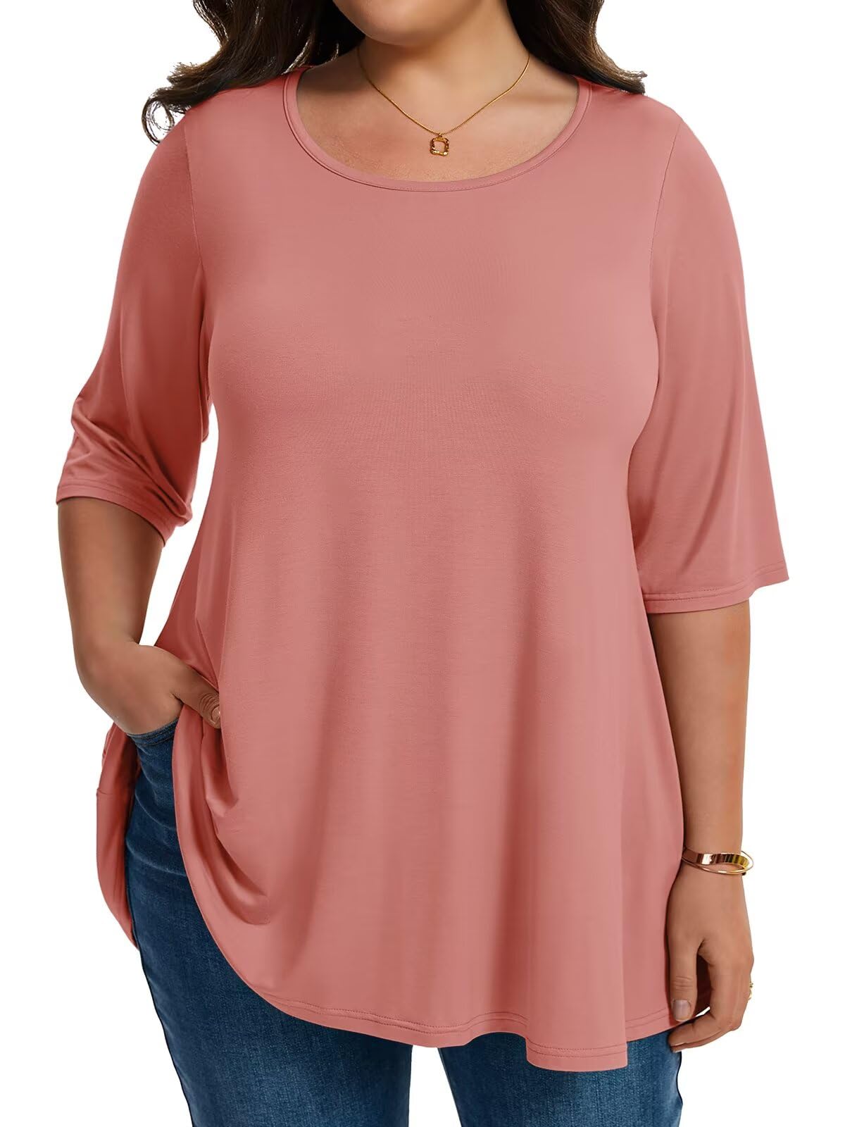 LARACE Elbow Sleeve Plus Size Tops for Women Round Neck Women's Half Sleeves Tunic Spring Summer Fall Clothes Shirts Blouse