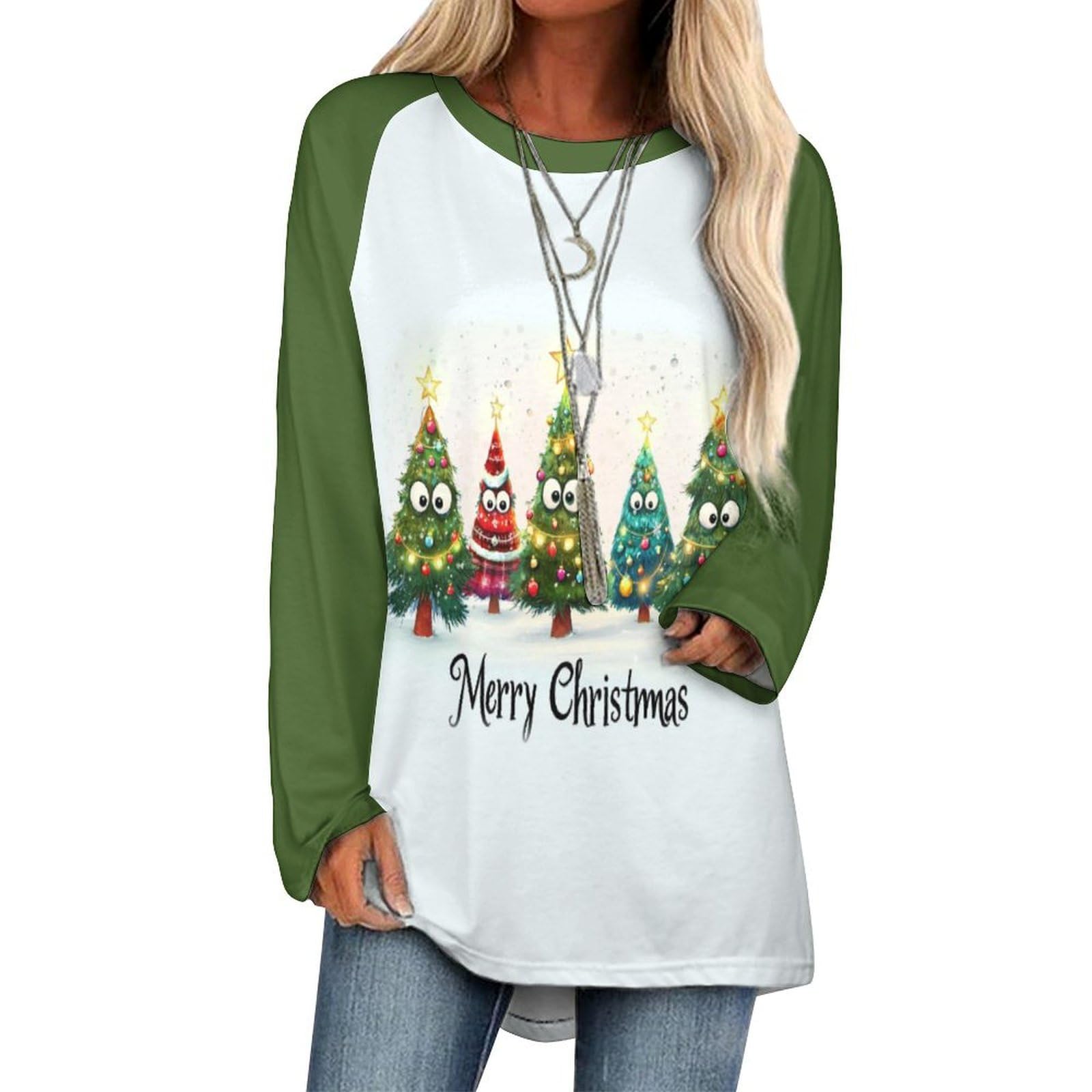 LOAIHA Christmas Sweatshirts for Women Christmas Tree Shirt Xmas Tree Gift Casual Long Sleeve Tshirt Pullover Christmas Tops
