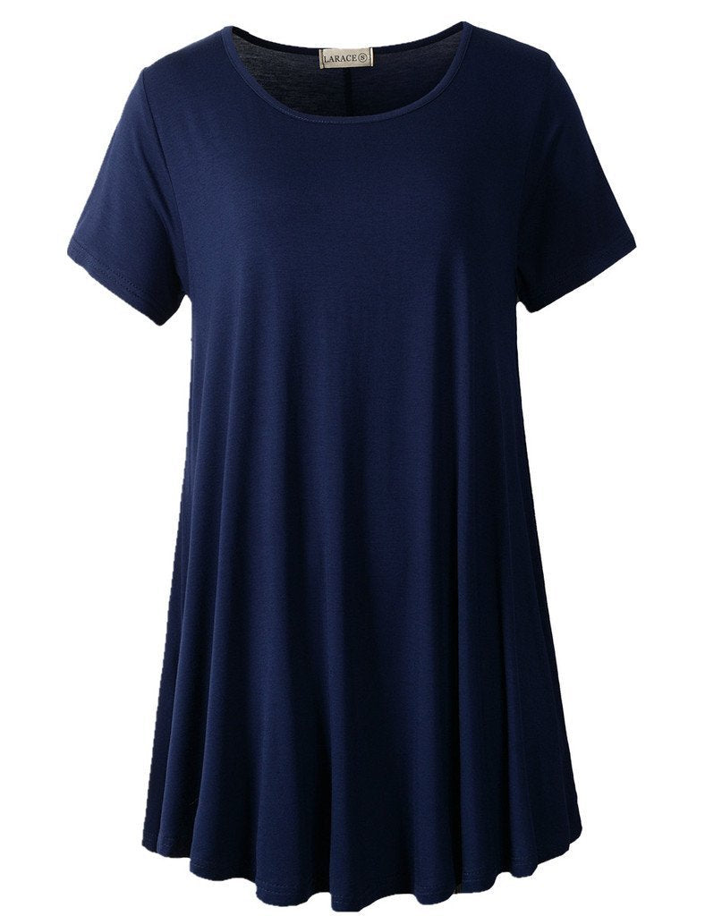 LARACE Plus Size Tops for Women Short Sleeve Shirts Casual Summer Clothes Round Neck Tunics for Leggings