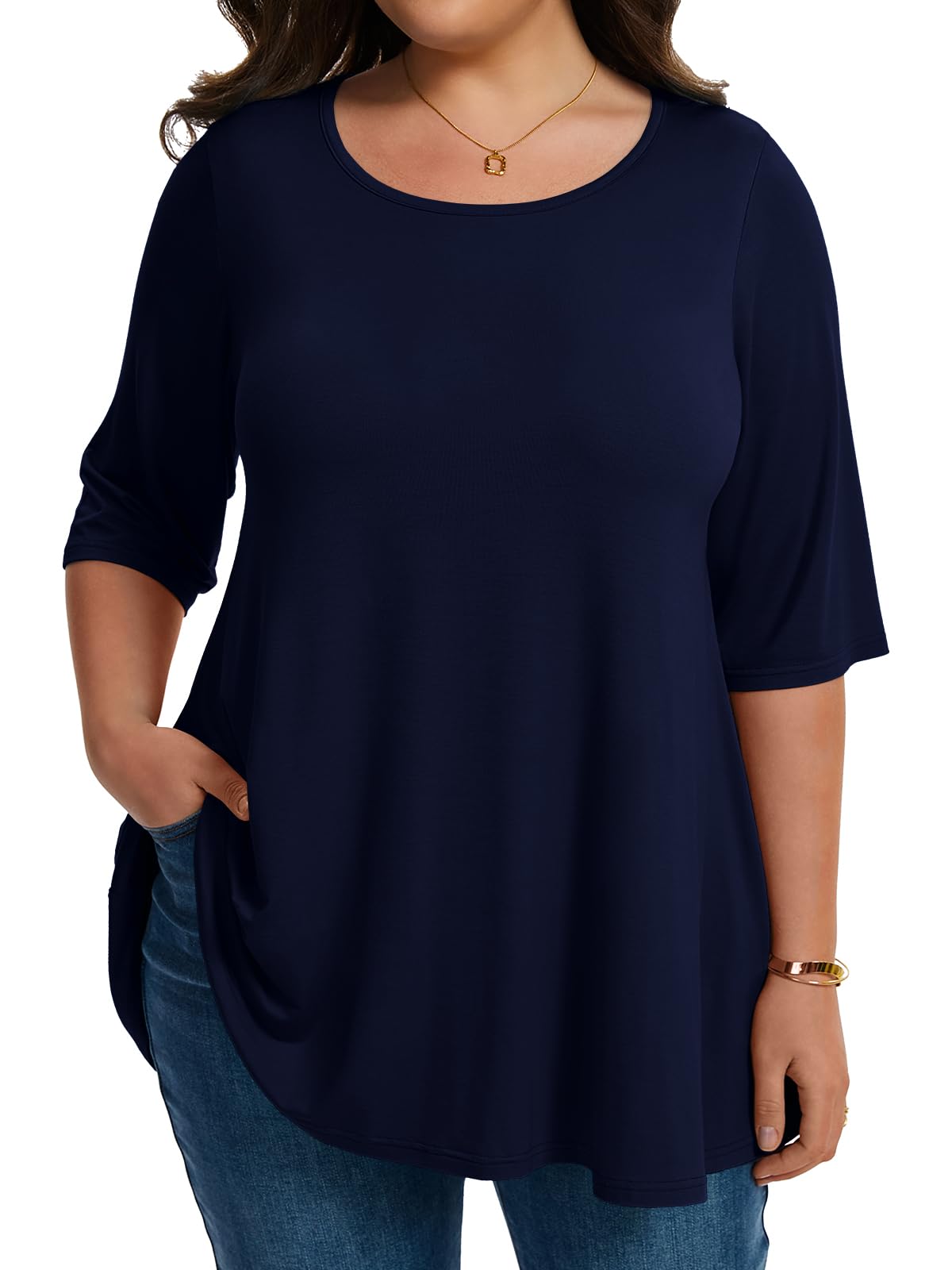 LARACE Elbow Sleeve Plus Size Tops for Women Round Neck Women's Half Sleeves Tunic Spring Summer Fall Clothes Shirts Blouse
