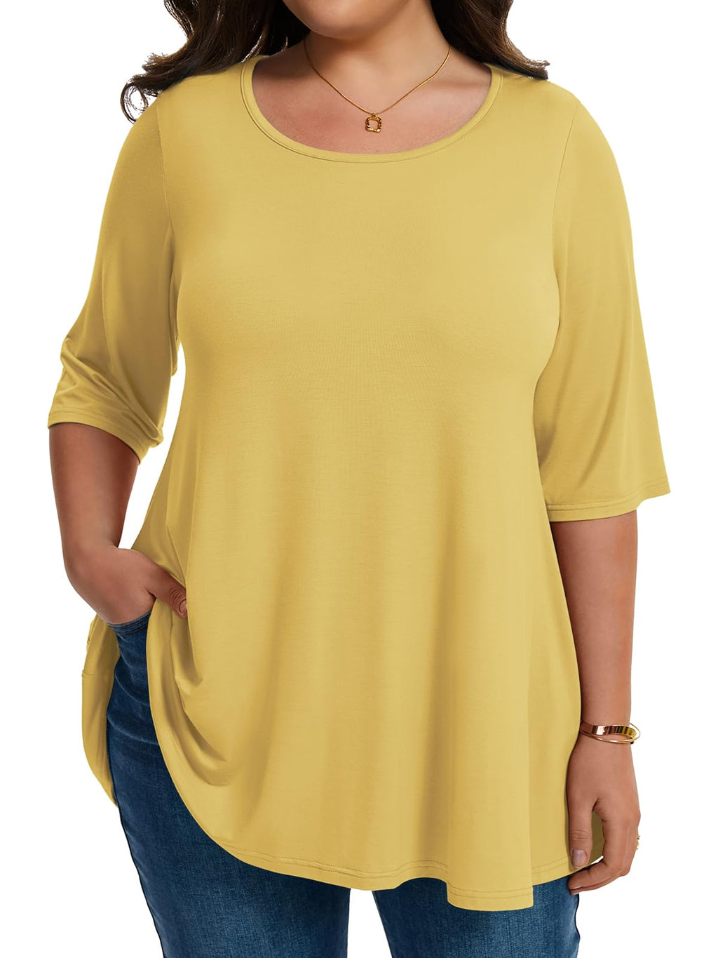 LARACE Elbow Sleeve Plus Size Tops for Women Round Neck Women's Half Sleeves Tunic Spring Summer Fall Clothes Shirts Blouse