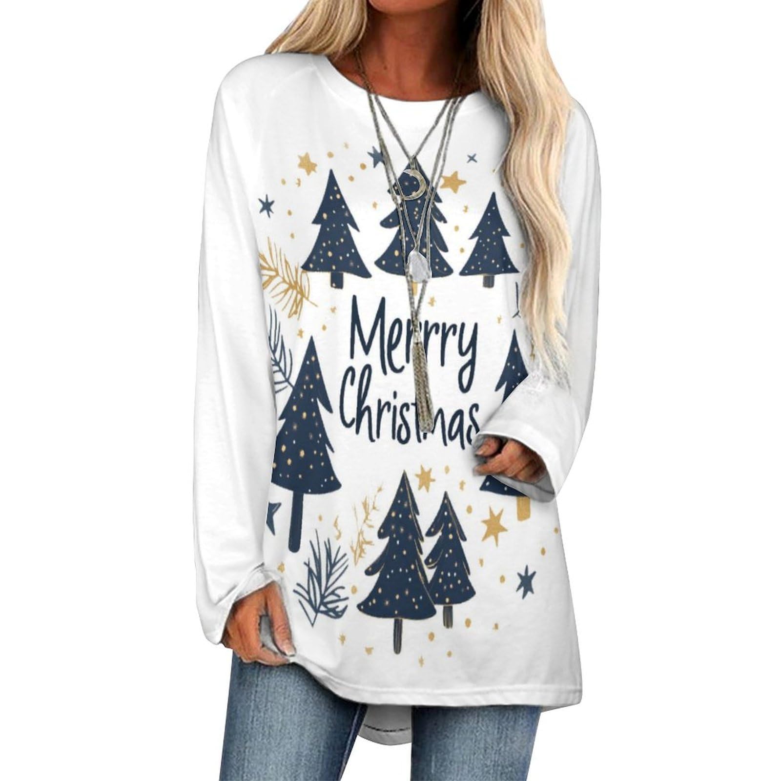 LOAIHA Christmas Sweatshirts for Women Christmas Tree Shirt Xmas Tree Gift Casual Long Sleeve Tshirt Pullover Christmas Tops
