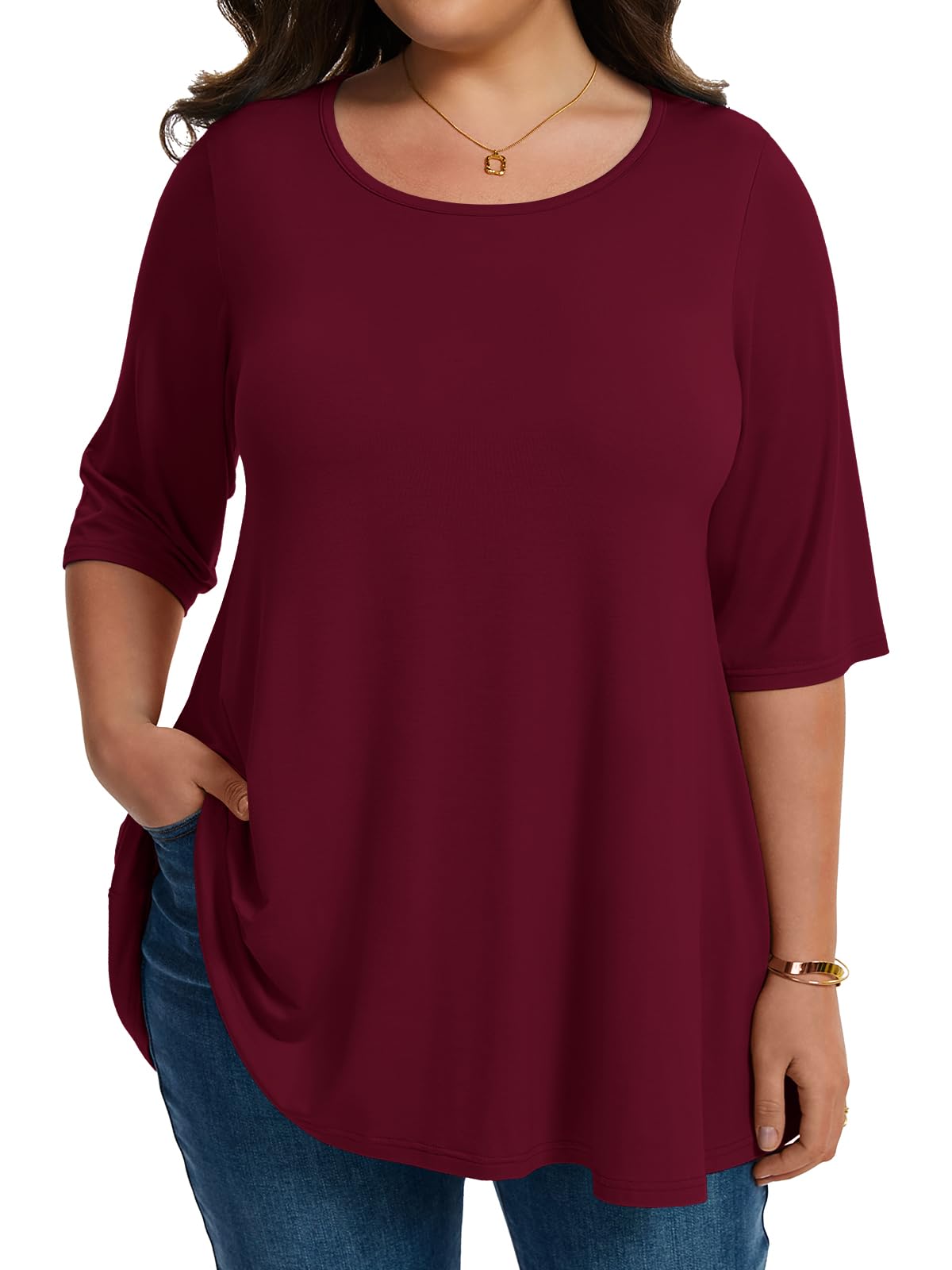 LARACE Elbow Sleeve Plus Size Tops for Women Round Neck Women's Half Sleeves Tunic Spring Summer Fall Clothes Shirts Blouse
