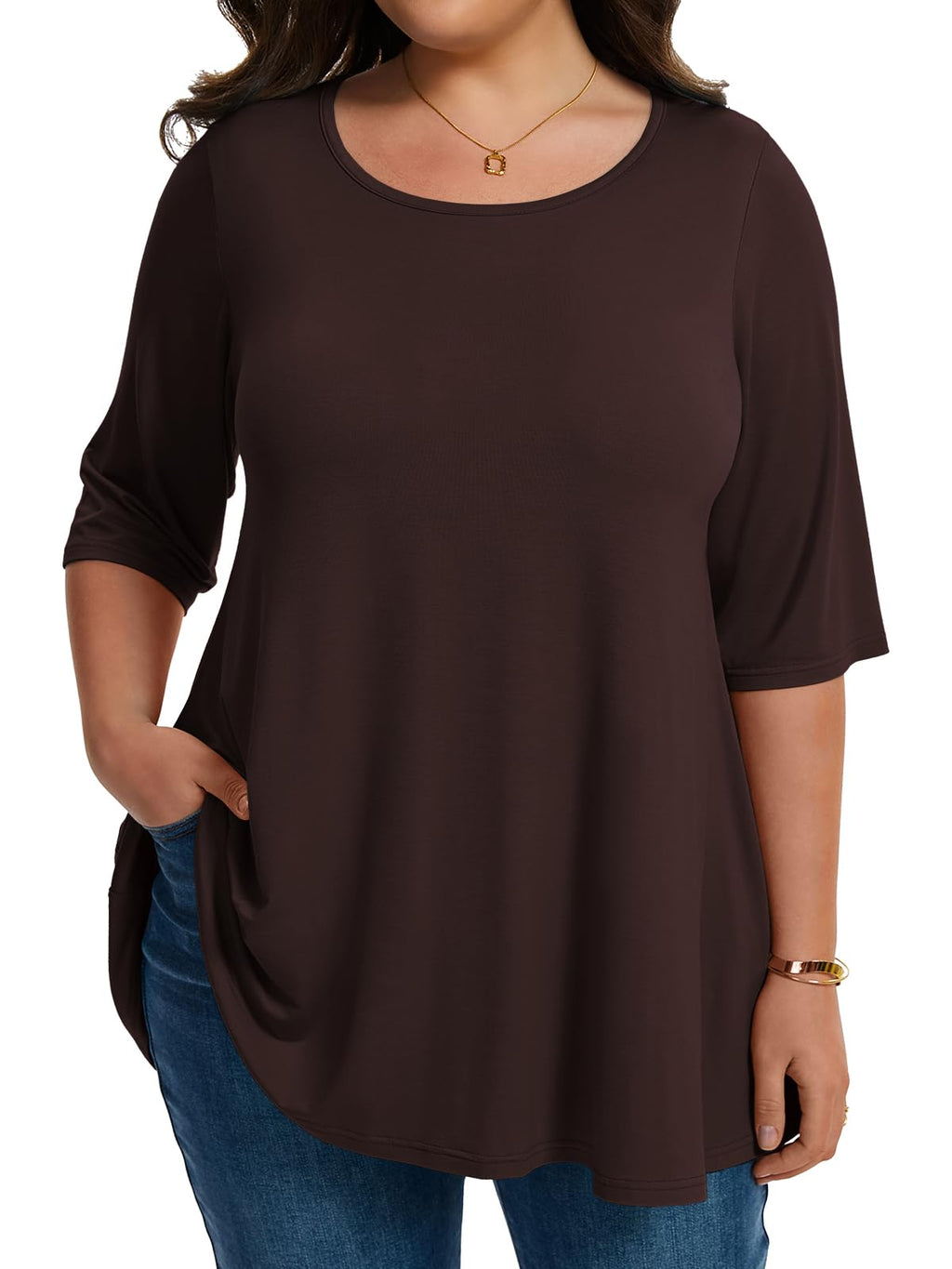 LARACE Elbow Sleeve Plus Size Tops for Women Round Neck Women's Half Sleeves Tunic Spring Summer Fall Clothes Shirts Blouse