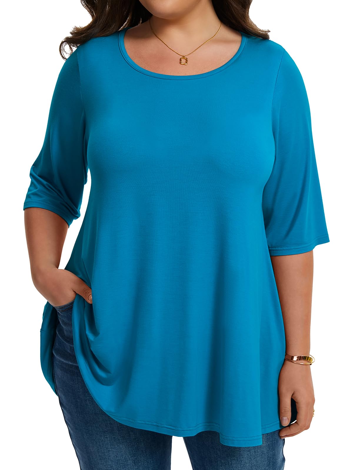 LARACE Elbow Sleeve Plus Size Tops for Women Round Neck Women's Half Sleeves Tunic Spring Summer Fall Clothes Shirts Blouse