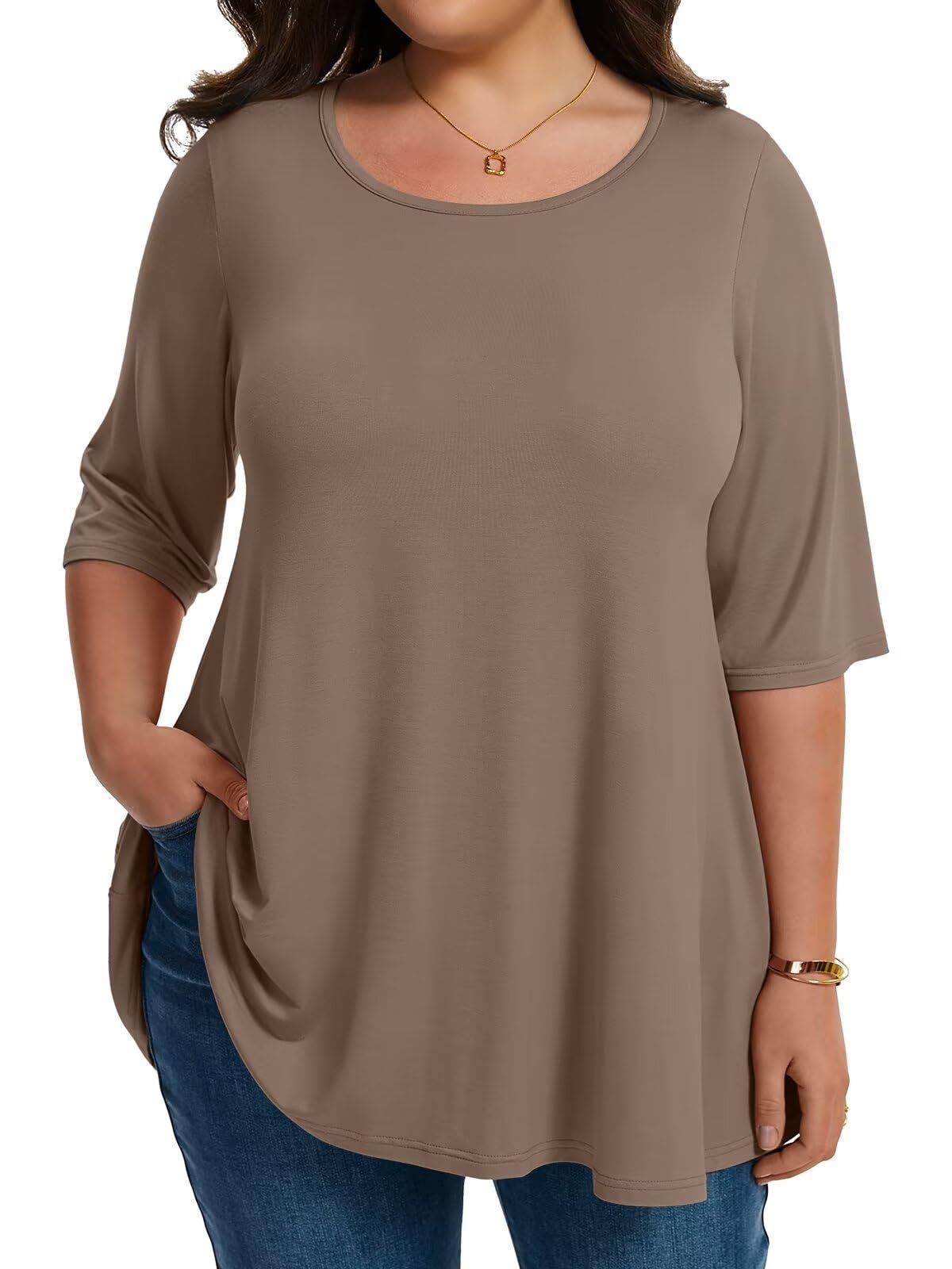 LARACE Elbow Sleeve Plus Size Tops for Women Round Neck Women's Half Sleeves Tunic Spring Summer Fall Clothes Shirts Blouse