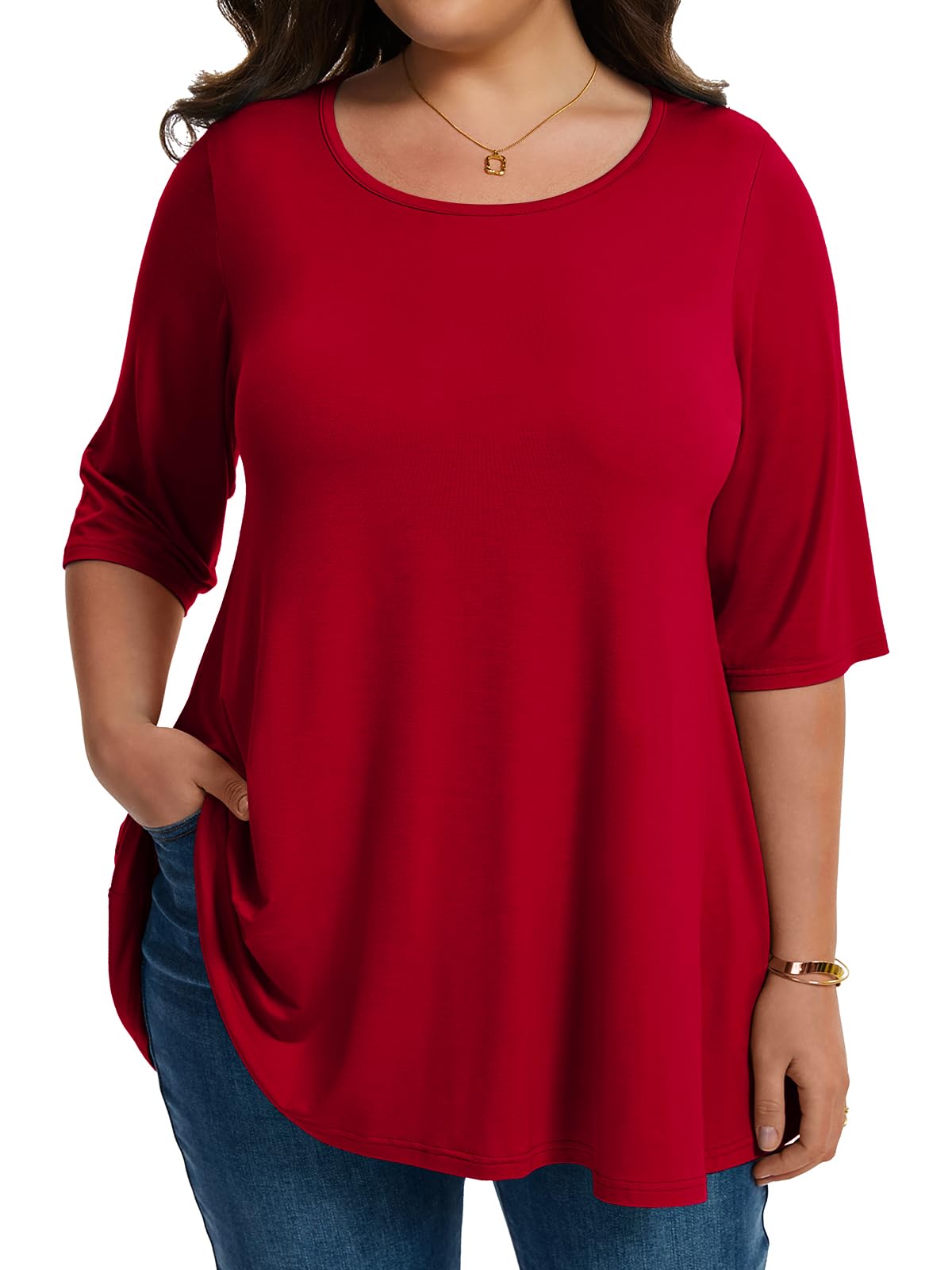 LARACE Elbow Sleeve Plus Size Tops for Women Round Neck Women's Half Sleeves Tunic Spring Summer Fall Clothes Shirts Blouse