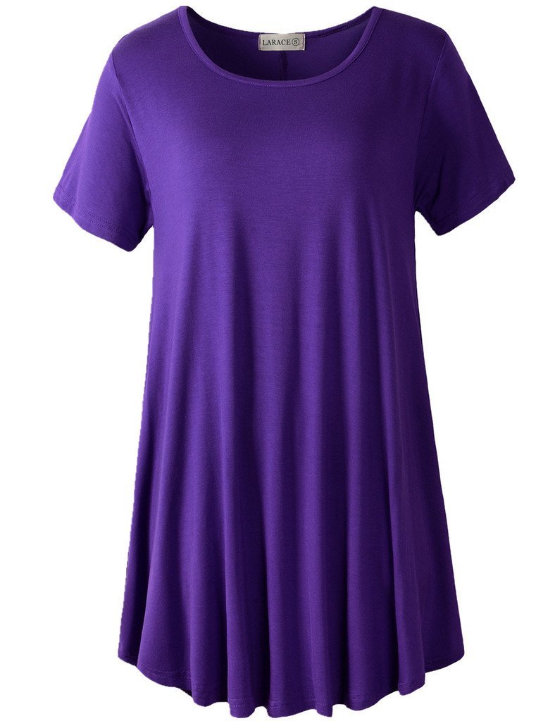 LARACE Plus Size Tops for Women Short Sleeve Shirts Casual Summer Clothes Round Neck Tunics for Leggings