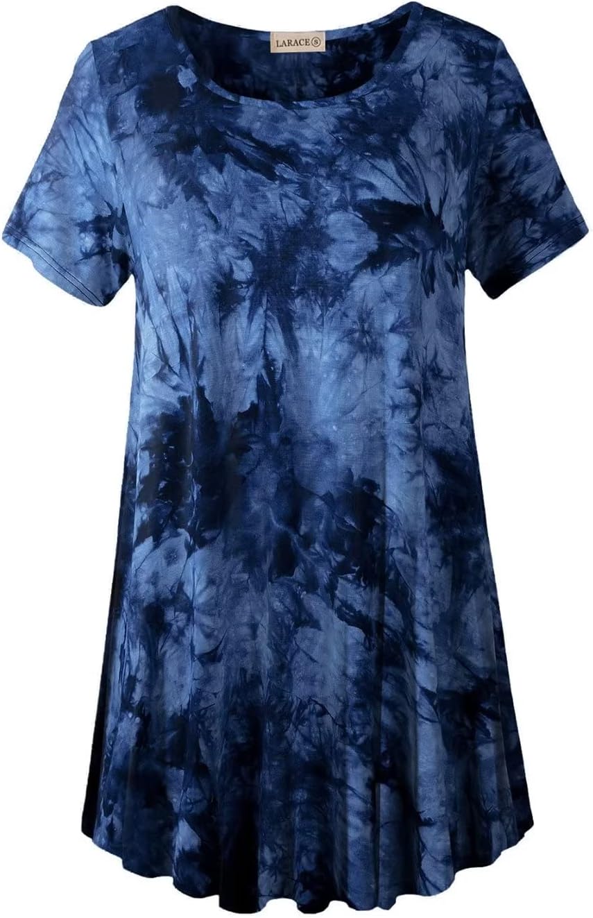 LARACE Plus Size Tops for Women Short Sleeve Shirts Casual Summer Clothes Round Neck Tunics for Leggings