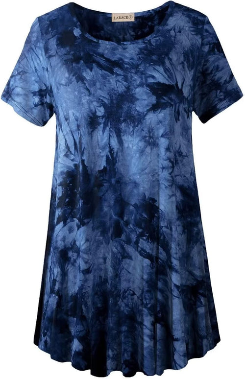 LARACE Plus Size Tops for Women Short Sleeve Shirts Casual Summer Clothes Round Neck Tunics for Leggings