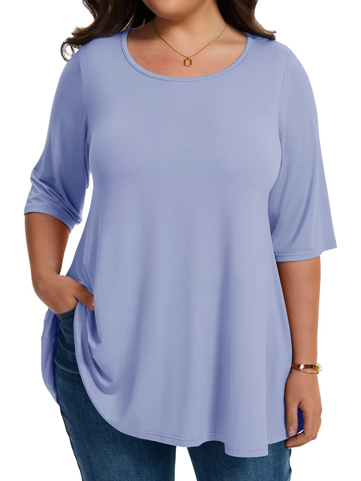 LARACE Elbow Sleeve Plus Size Tops for Women Round Neck Women's Half Sleeves Tunic Spring Summer Fall Clothes Shirts Blouse