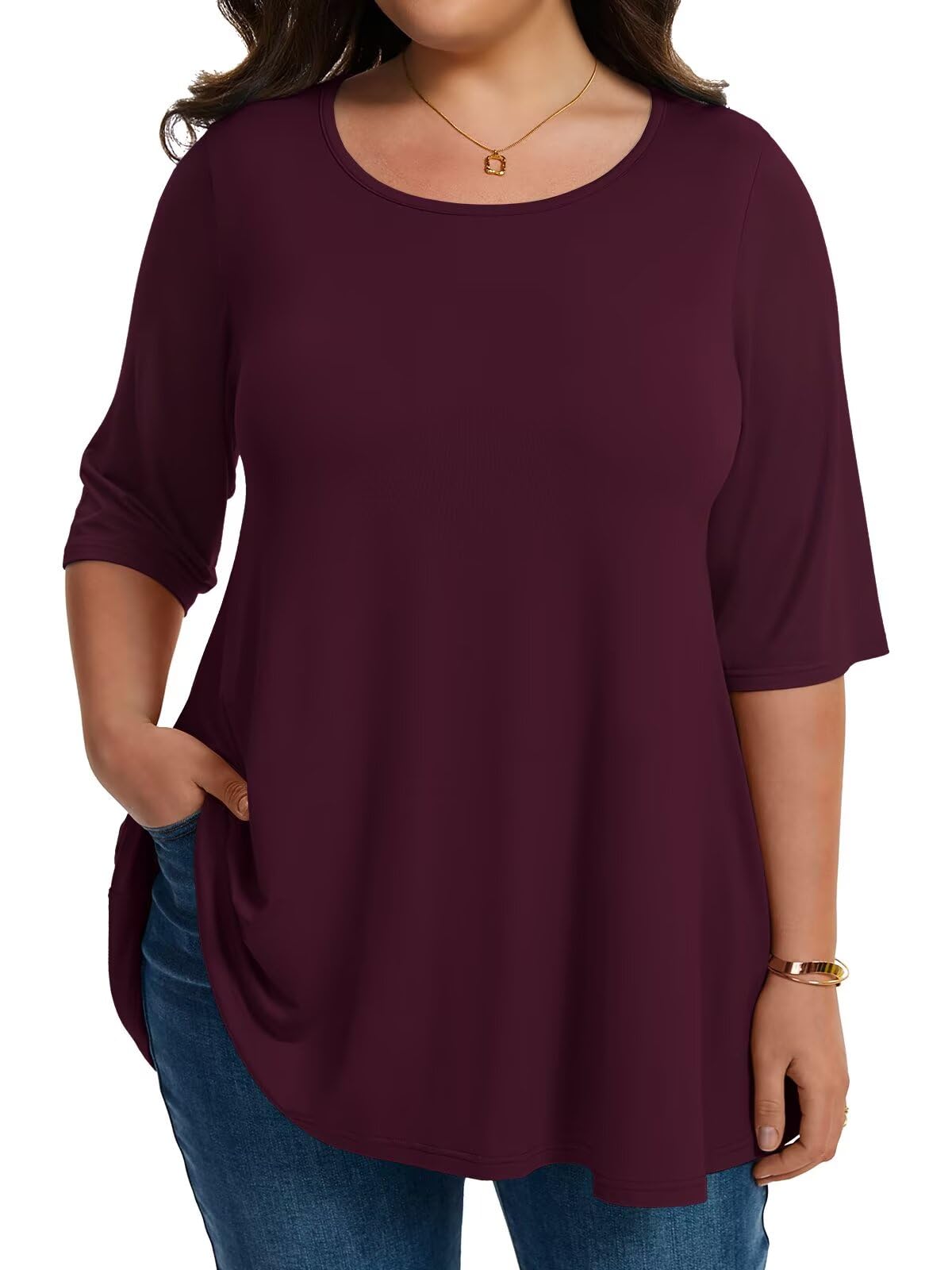 LARACE Elbow Sleeve Plus Size Tops for Women Round Neck Women's Half Sleeves Tunic Spring Summer Fall Clothes Shirts Blouse