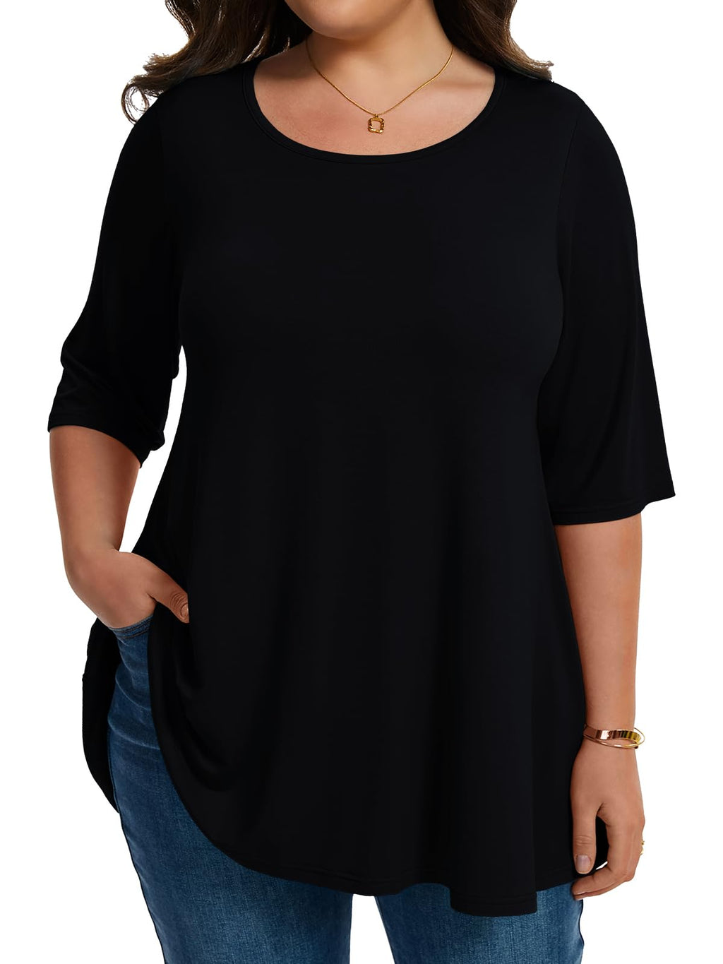 LARACE Elbow Sleeve Plus Size Tops for Women Round Neck Women's Half Sleeves Tunic Spring Summer Fall Clothes Shirts Blouse