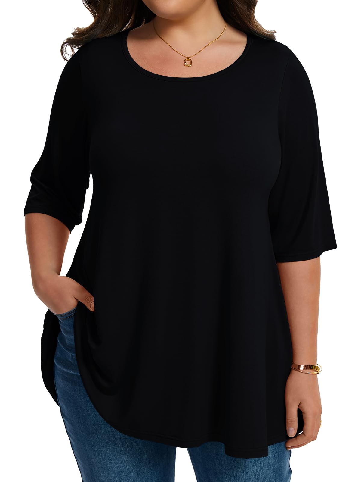 LARACE Elbow Sleeve Plus Size Tops for Women Round Neck Women's Half Sleeves Tunic Spring Summer Fall Clothes Shirts Blouse
