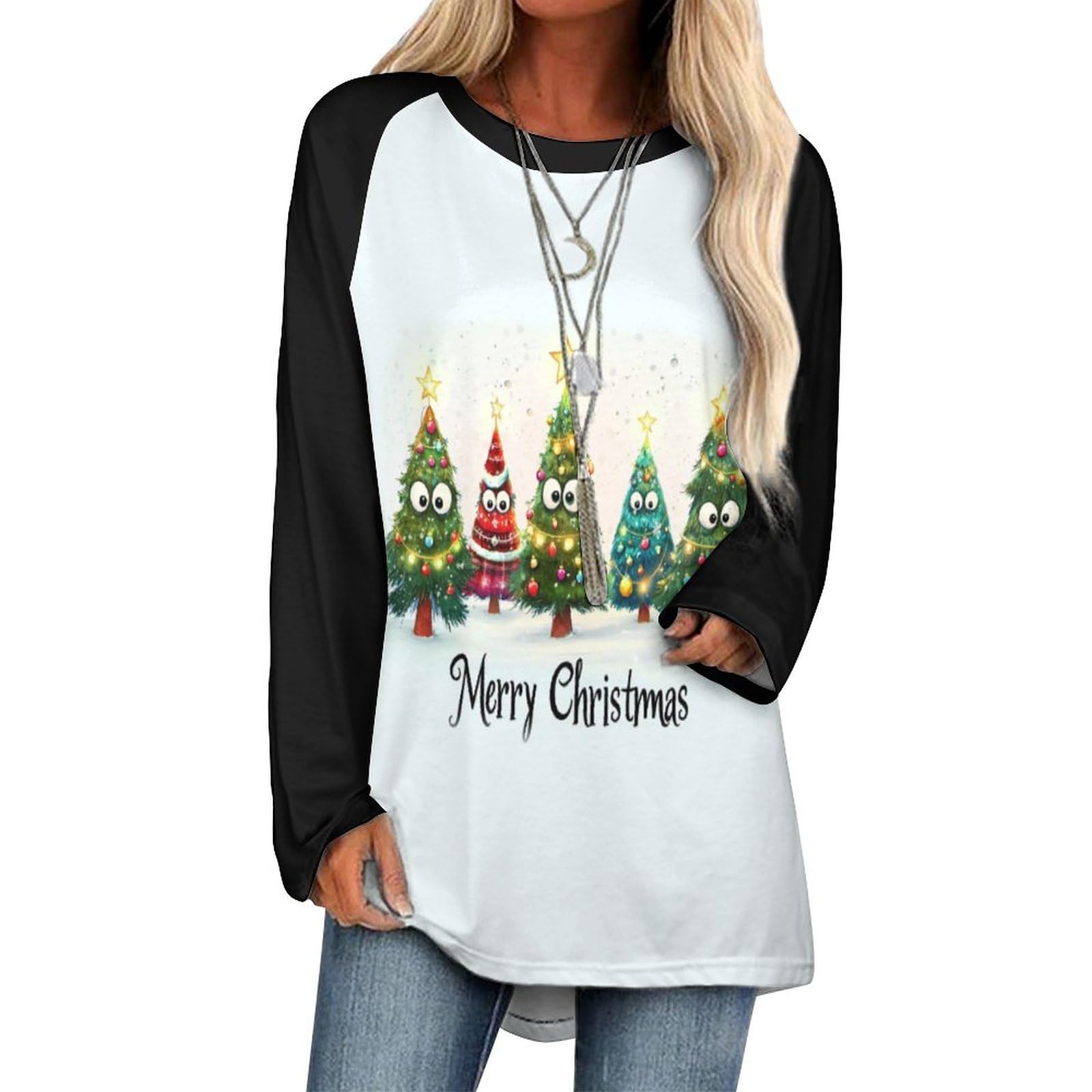 LOAIHA Christmas Sweatshirts for Women Christmas Tree Shirt Xmas Tree Gift Casual Long Sleeve Tshirt Pullover Christmas Tops