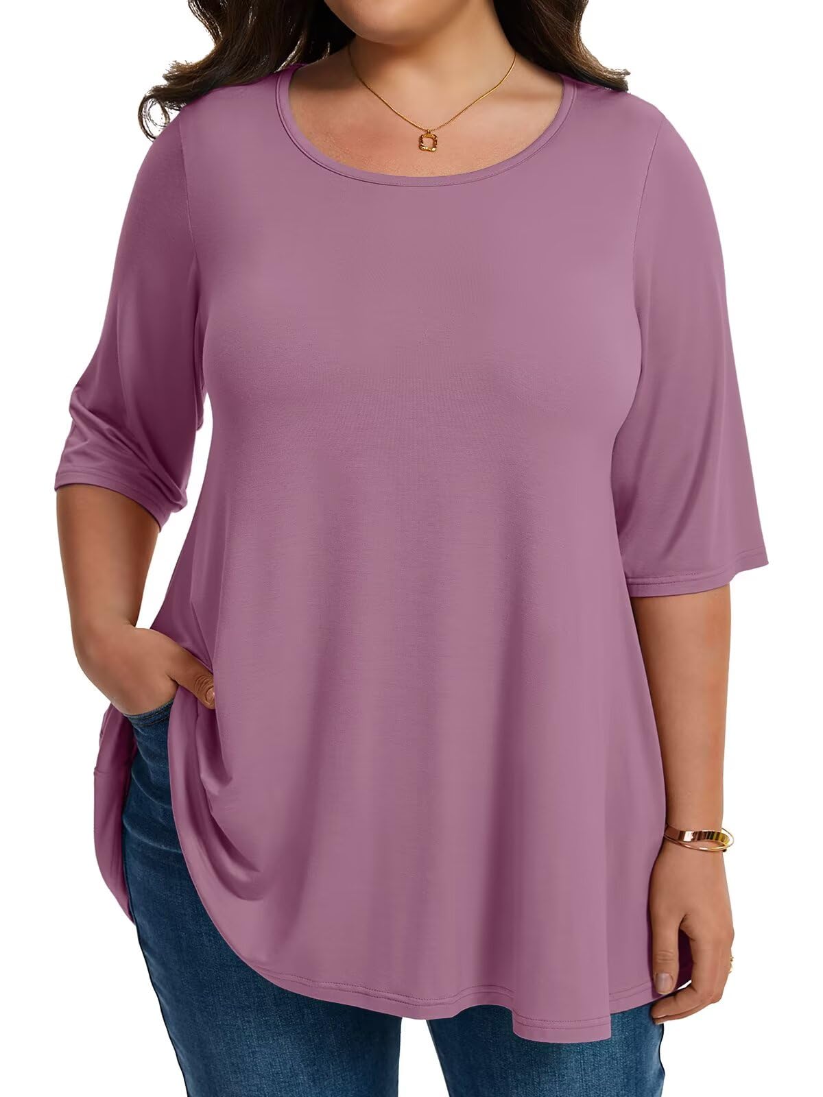 LARACE Elbow Sleeve Plus Size Tops for Women Round Neck Women's Half Sleeves Tunic Spring Summer Fall Clothes Shirts Blouse