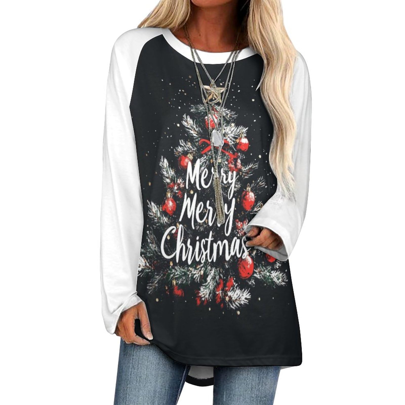 LOAIHA Christmas Sweatshirts for Women Christmas Tree Shirt Xmas Tree Gift Casual Long Sleeve Tshirt Pullover Christmas Tops