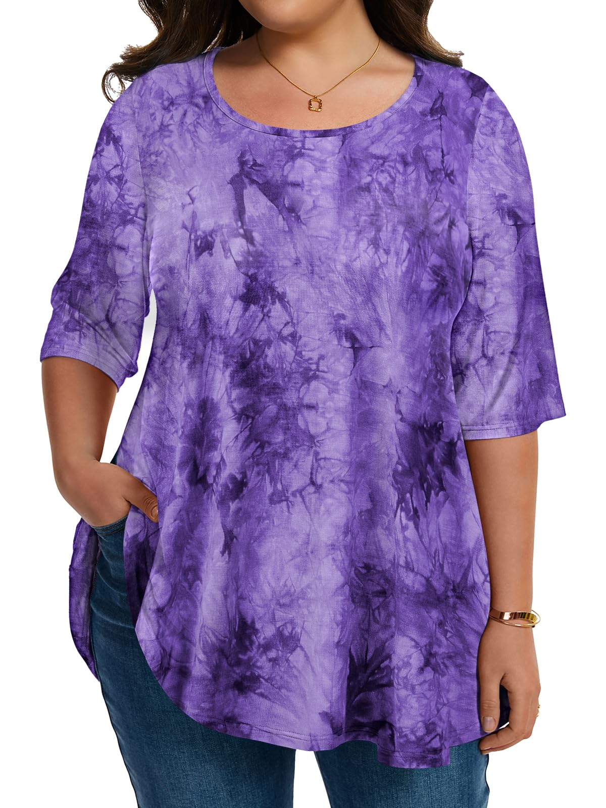 LARACE Elbow Sleeve Plus Size Tops for Women Round Neck Women's Half Sleeves Tunic Spring Summer Fall Clothes Shirts Blouse