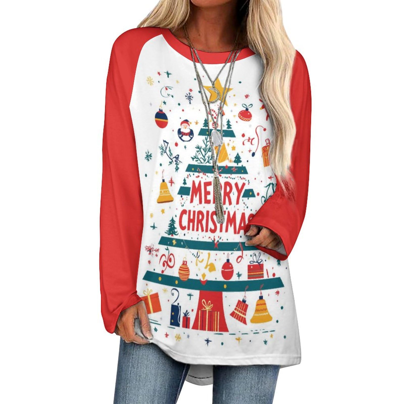 LOAIHA Christmas Sweatshirts for Women Christmas Tree Shirt Xmas Tree Gift Casual Long Sleeve Tshirt Pullover Christmas Tops
