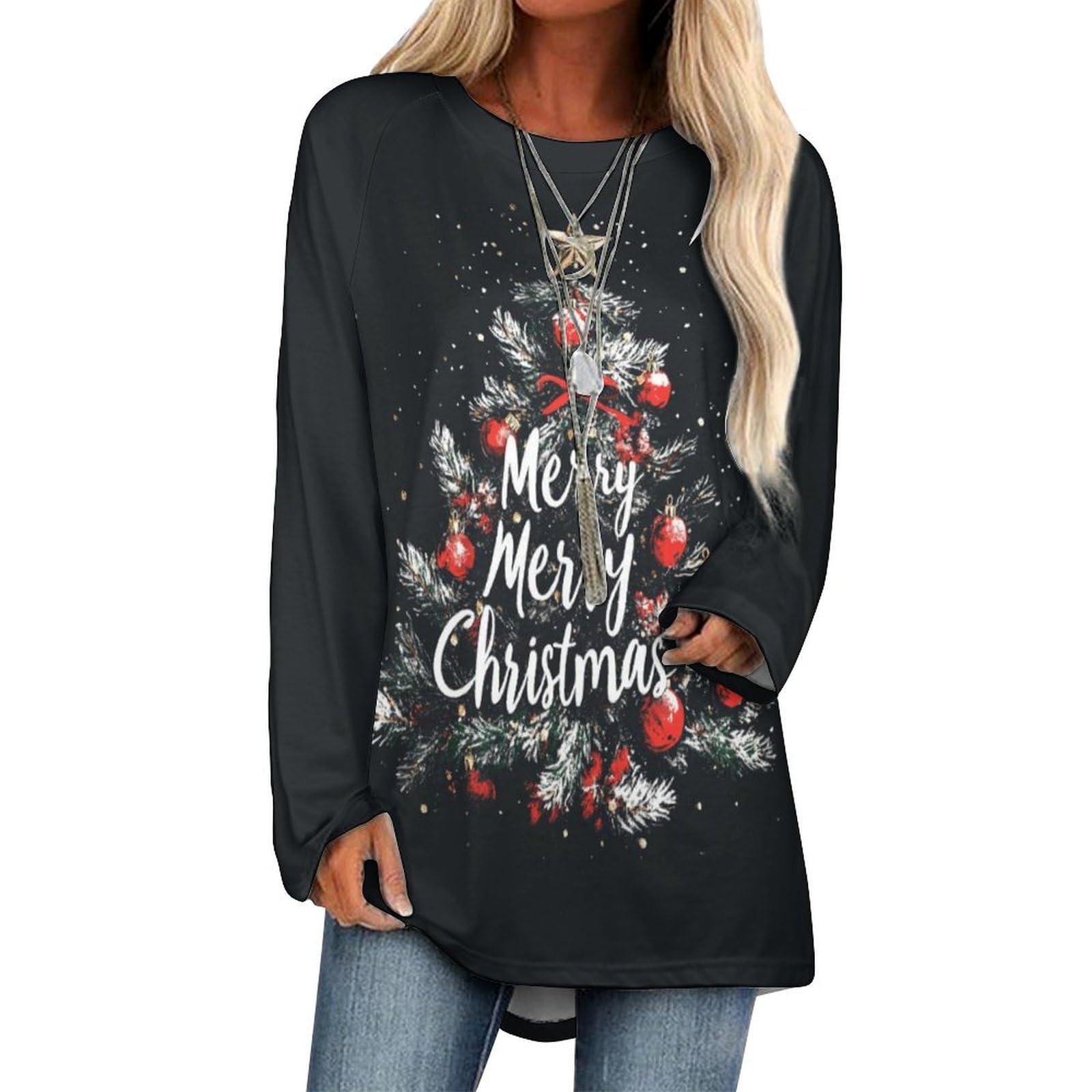 LOAIHA Christmas Sweatshirts for Women Christmas Tree Shirt Xmas Tree Gift Casual Long Sleeve Tshirt Pullover Christmas Tops