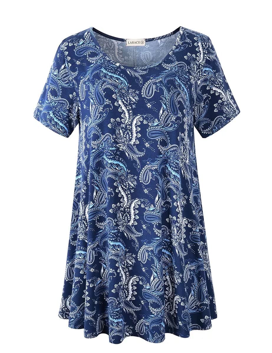 LARACE Plus Size Tops for Women Short Sleeve Shirts Casual Summer Clothes Round Neck Tunics for Leggings