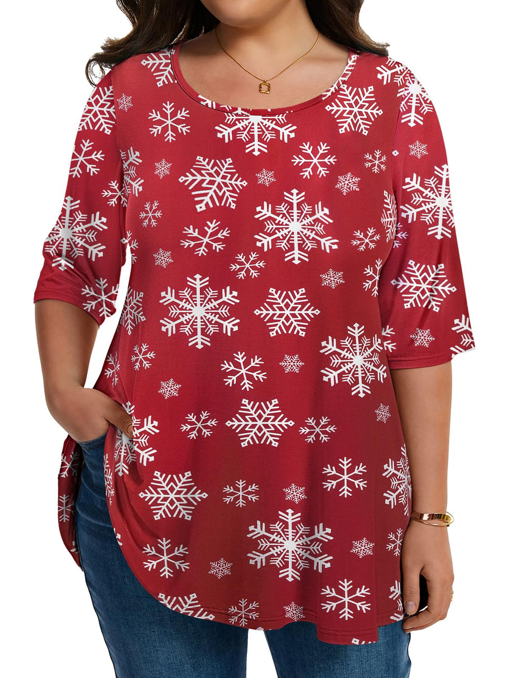 LARACE Elbow Sleeve Plus Size Tops for Women Round Neck Women's Half Sleeves Tunic Spring Summer Fall Clothes Shirts Blouse