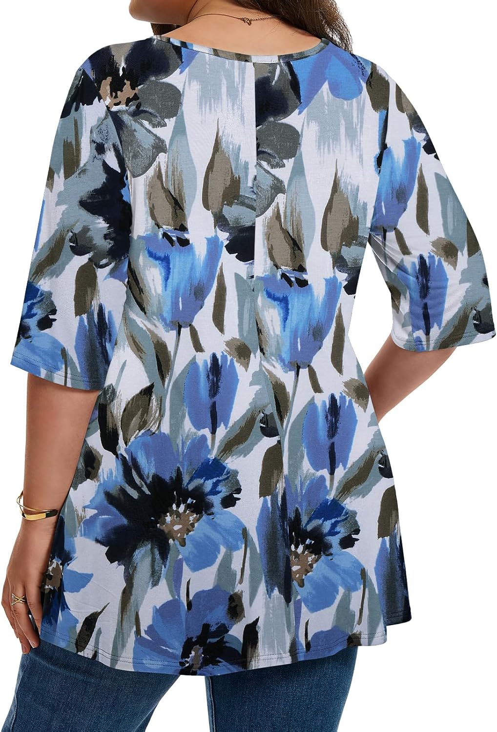 LARACE Elbow Sleeve Plus Size Tops for Women Round Neck Women's Half Sleeves Tunic Spring Summer Fall Clothes Shirts Blouse