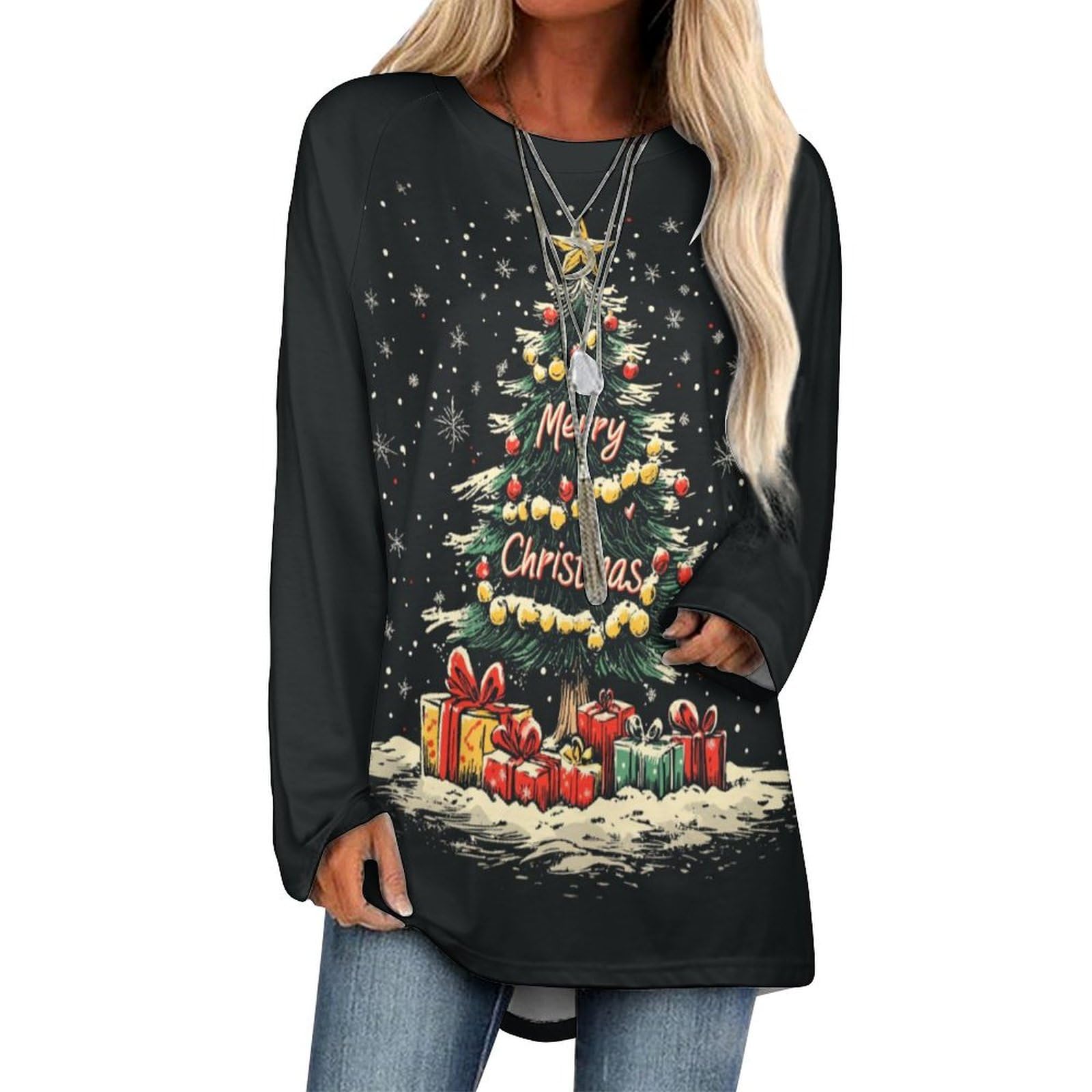 LOAIHA Christmas Sweatshirts for Women Christmas Tree Shirt Xmas Tree Gift Casual Long Sleeve Tshirt Pullover Christmas Tops
